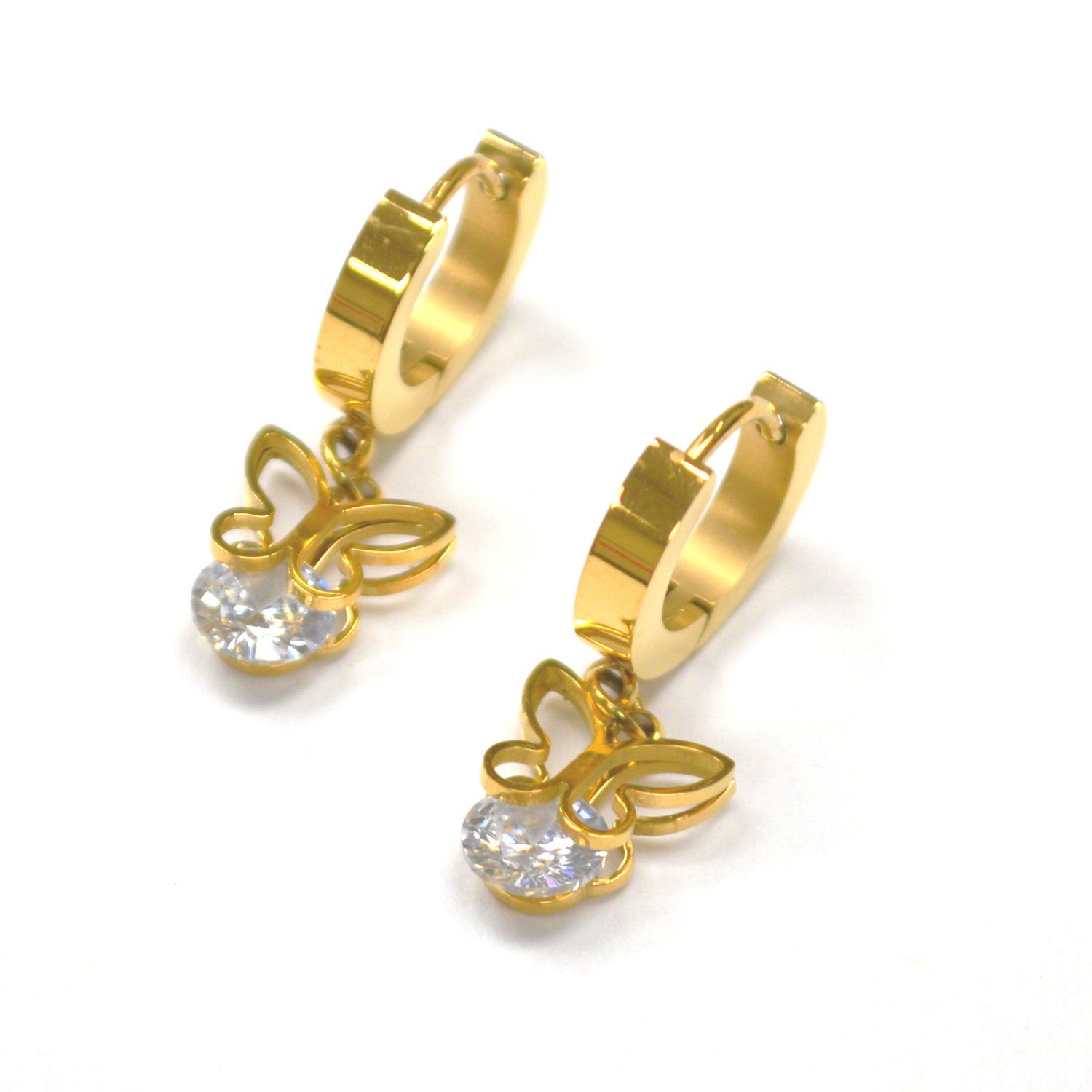 Butterfly with Stone Gold Plated Huggies Earrings 83-933G