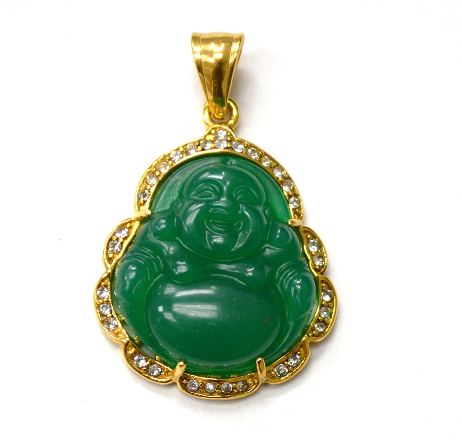 Buddha Jade Gold IP Plated Pendant 86-2890G-Green