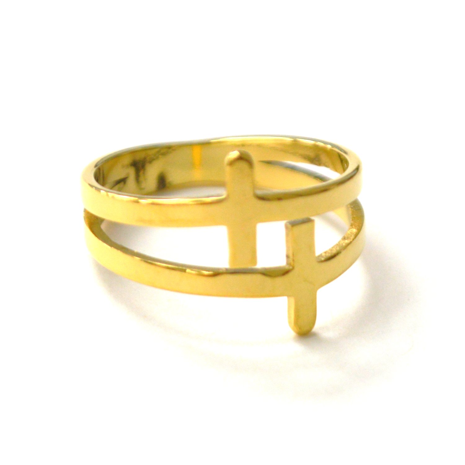 Double Cross Gold IP Plated Ring 81-1739G