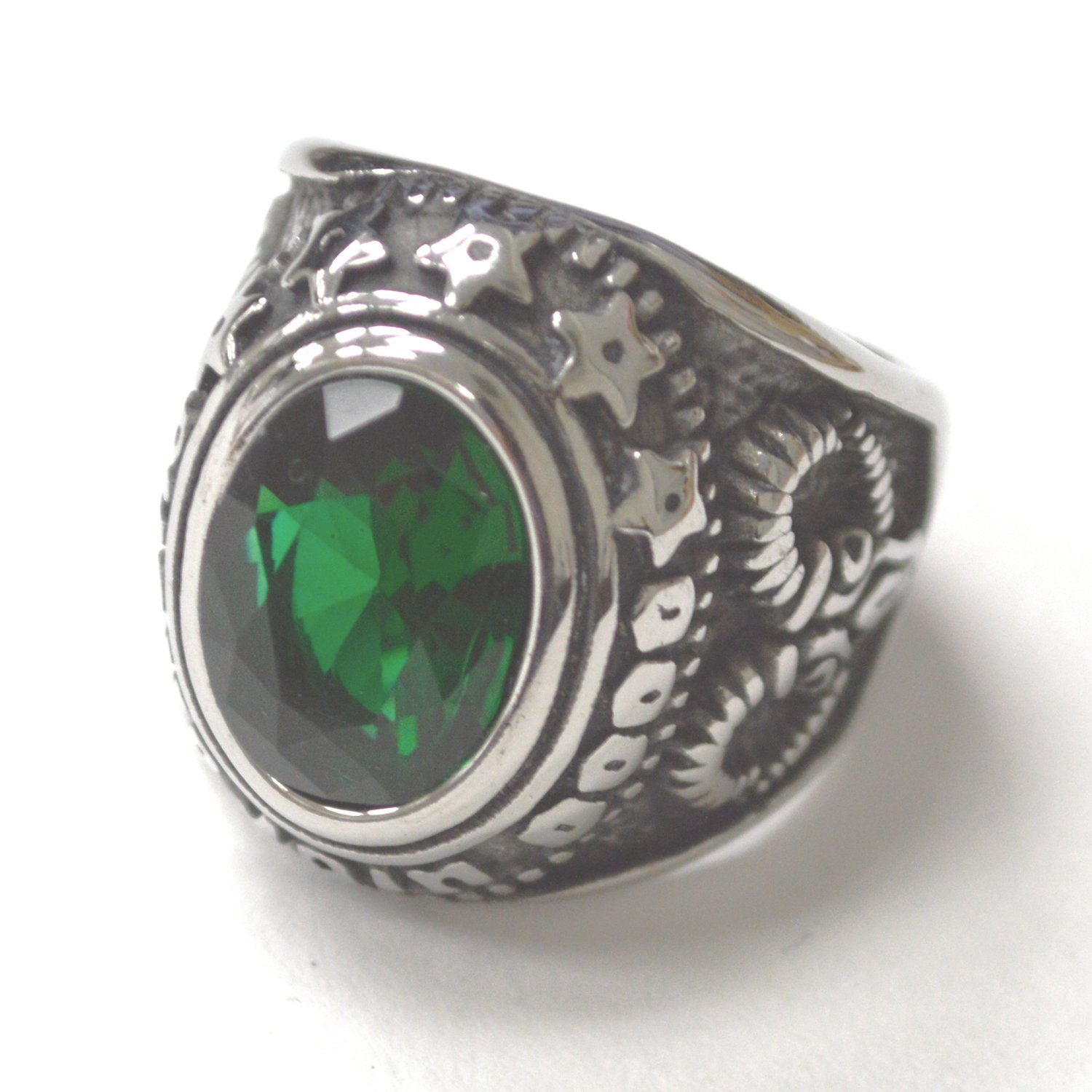 Green Stone Stainless Steel Ring 81-1219S-Green