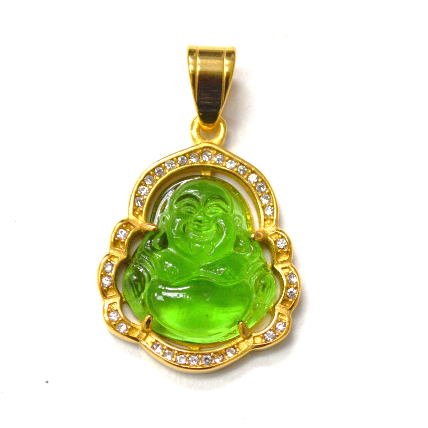 Buddha Gold IP Plated Pendant 86-2892G-Sm Green