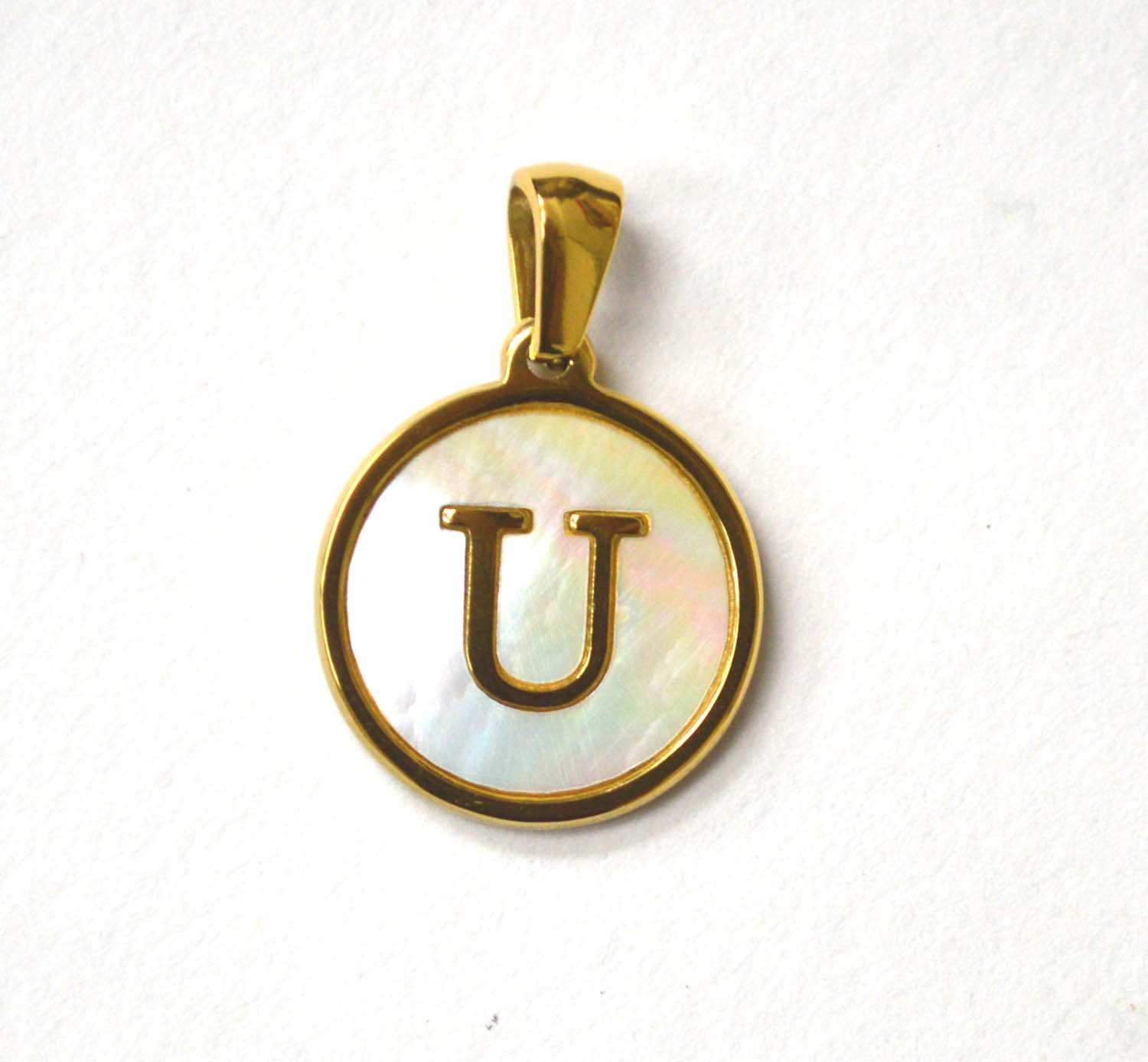 U Initial Gold IP Plated in Mother of Pearl Pendant 86-2479-U