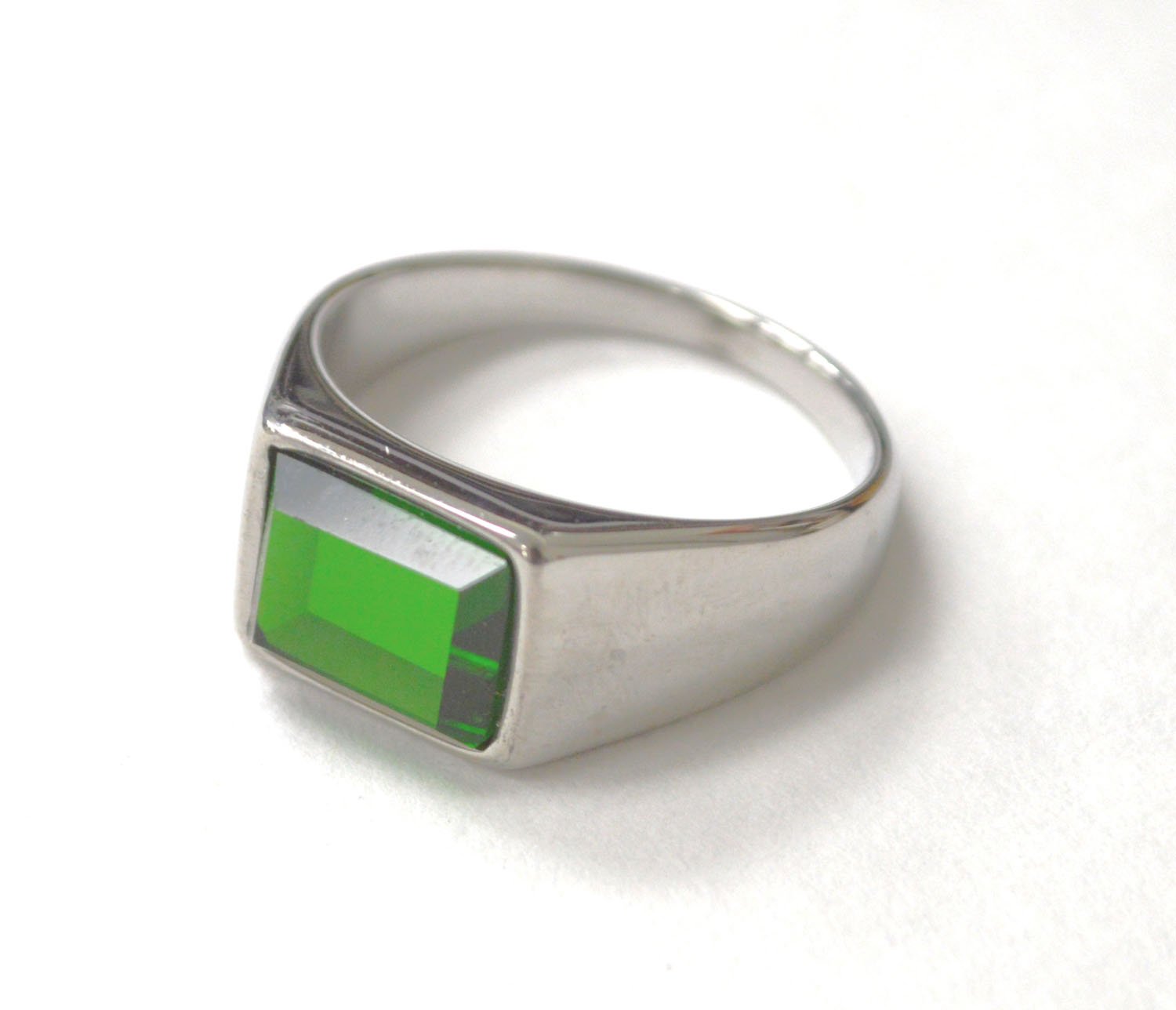 Green Stone Stainless Steel Ring 81-1578S-Green