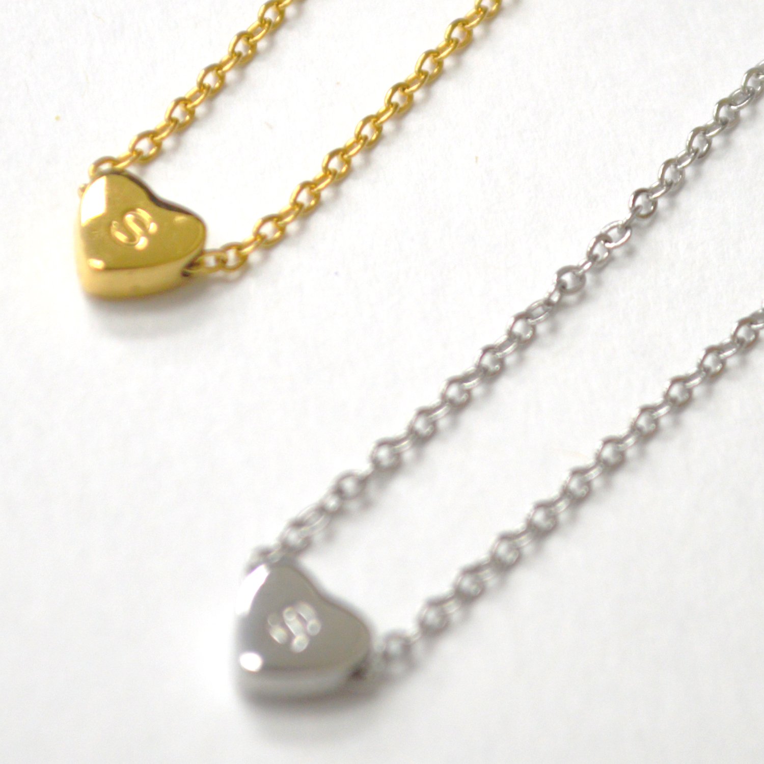 S Heart Initial Stainless Steel Necklace 85-1028-S