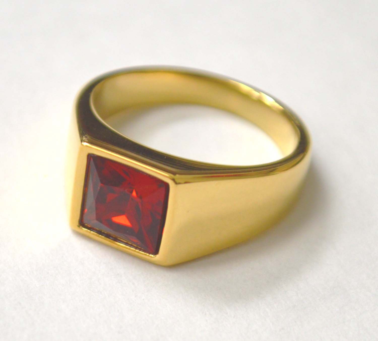 Red CZ Stone Gold IP Plated Ring 81-1522G-Red