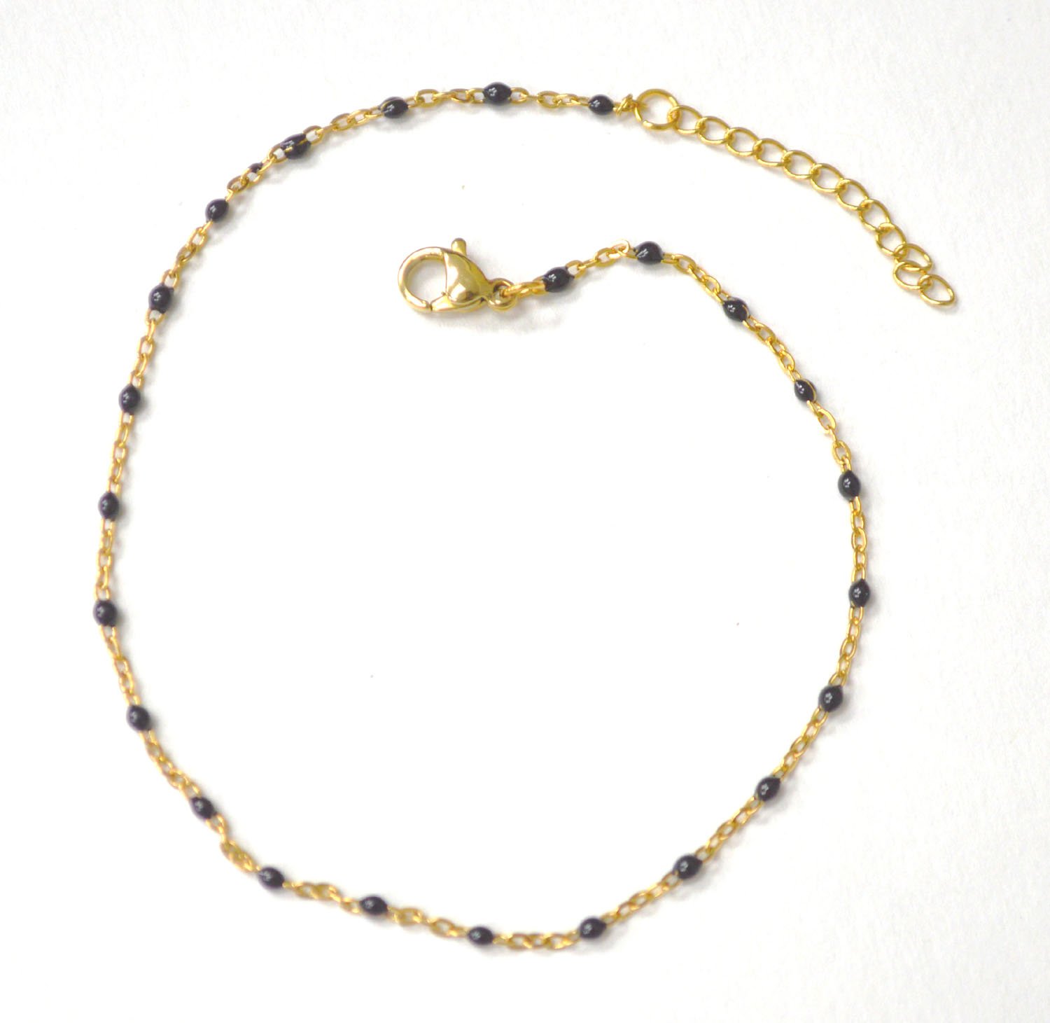 Beaded Gold IP Plated Anklet 82-256G Black (5/Pkg)