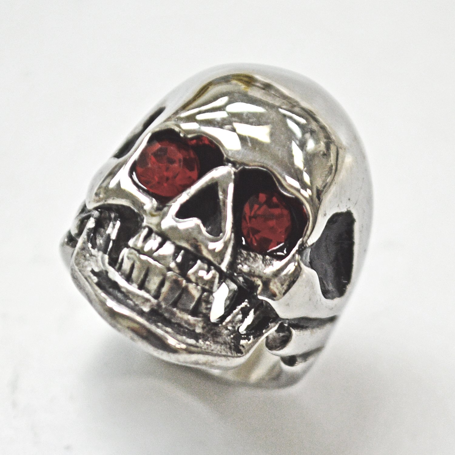 Skull with Red Eye Stainless Steel Ring 81-504S-Red