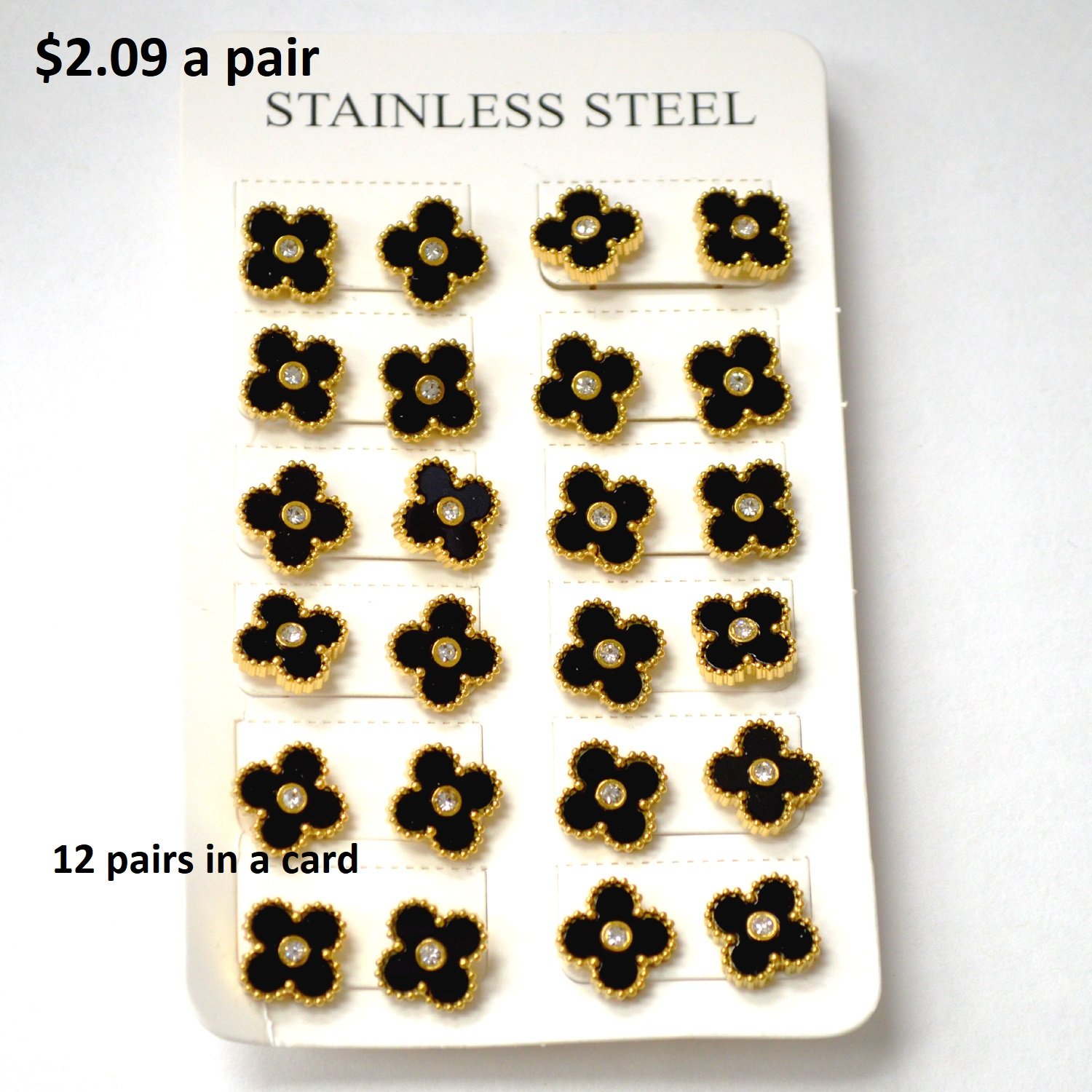 Designer's Inspired Gold IP Plated Earrings 83-966G Black (12 pairs)