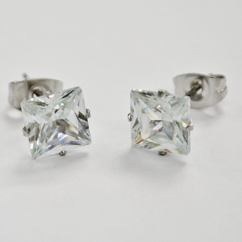 8mm Square CZ Earrings-10 Pairs