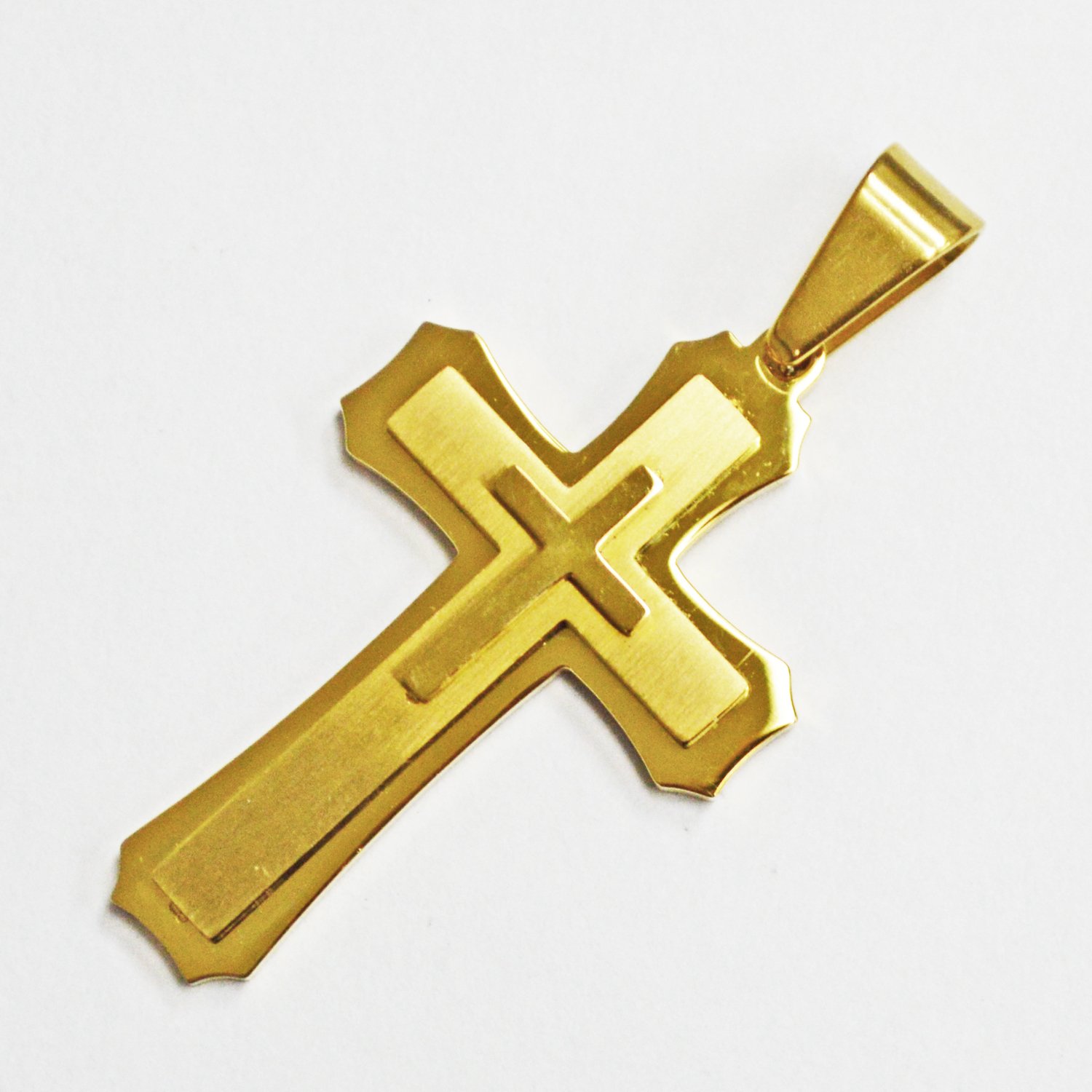 Triple Layer Cross Gold IP Plate Pendant 86-1157G