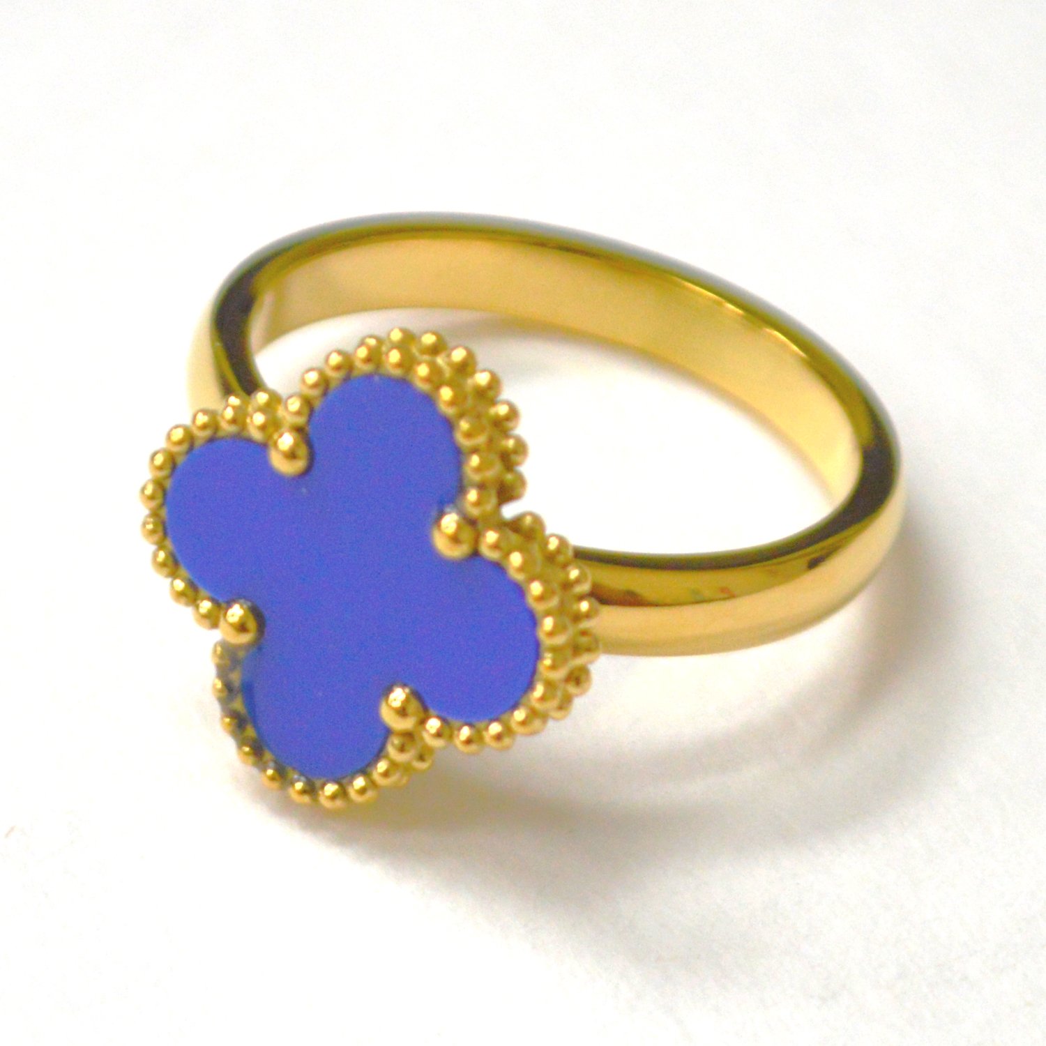 Clover Gold IP Plated Ring 81-1755G-Blue-15