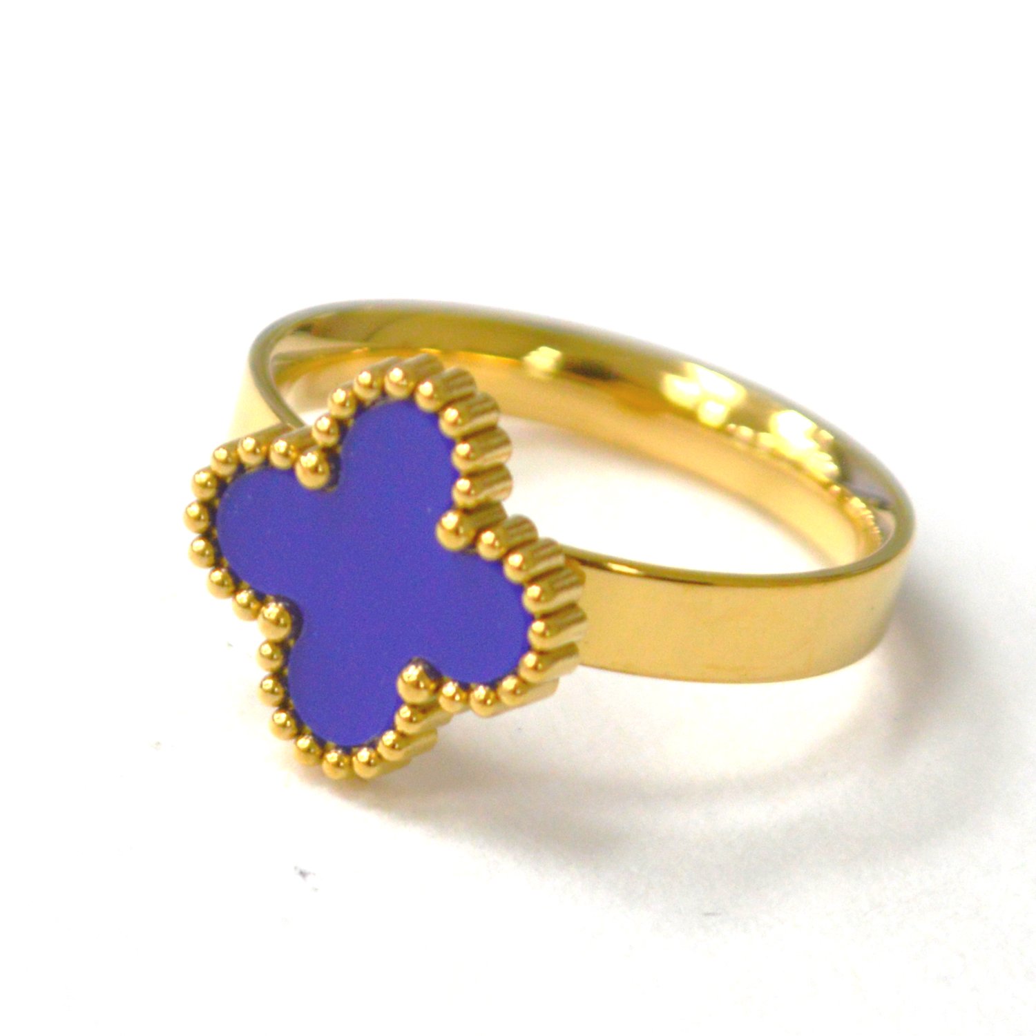 Clover Gold IP Plated Ring 81-1755G-Blue-13