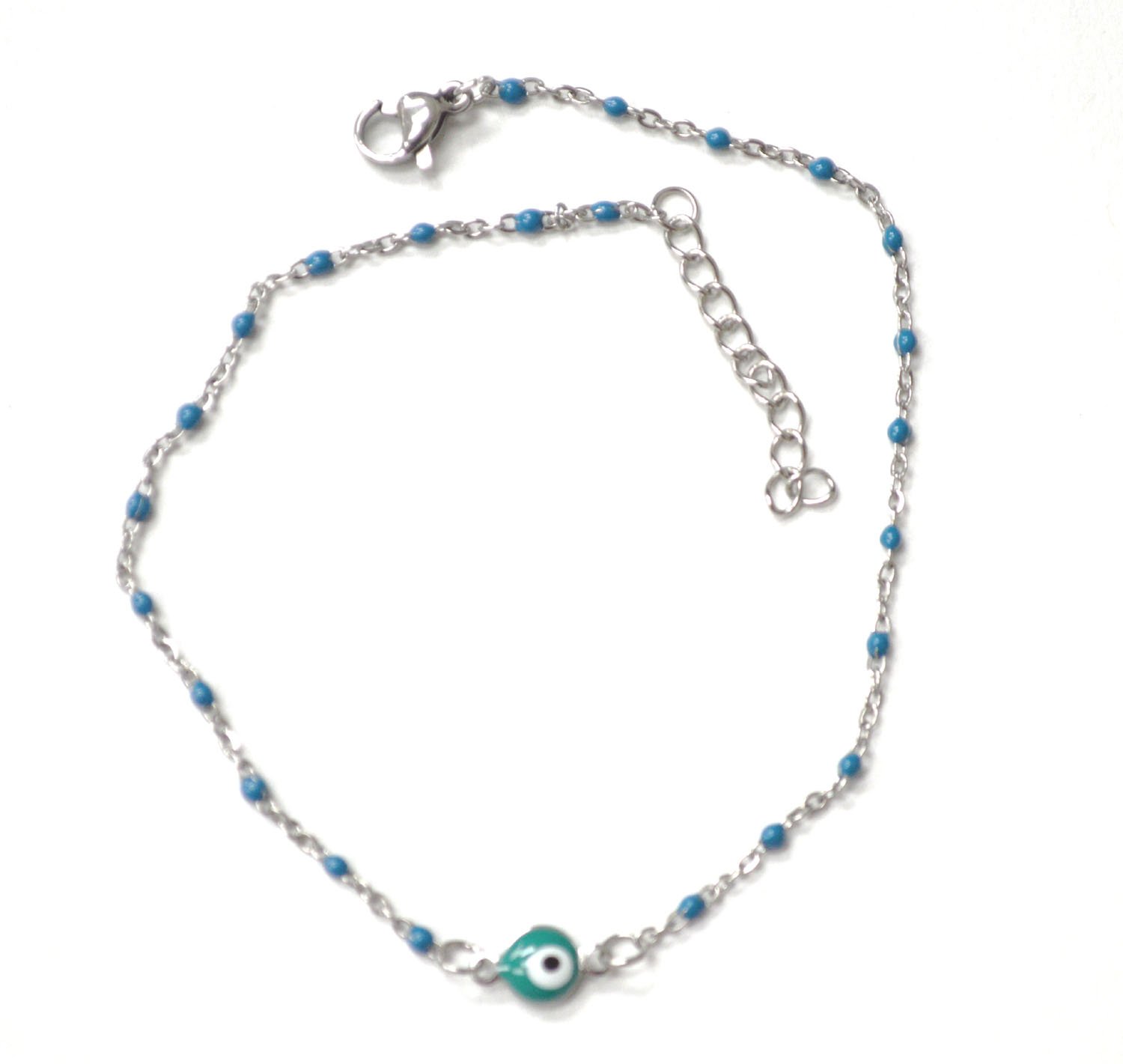 Eyeball Bead Stainless Steel Anklet 82-223S Green (5/pkg)