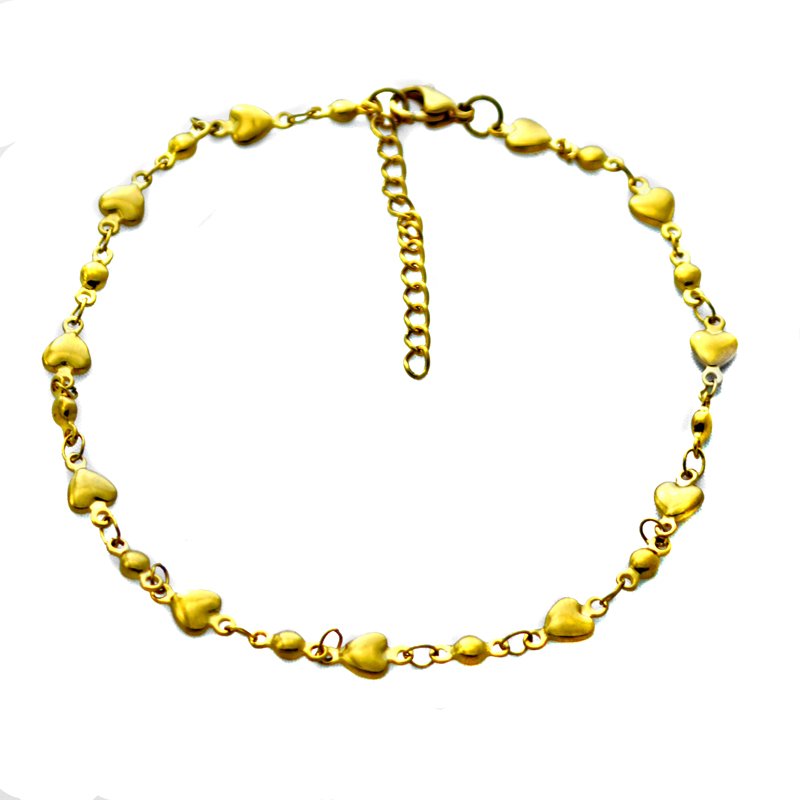 HEART and BEAD Gold IP Plated Anklet 82-189G