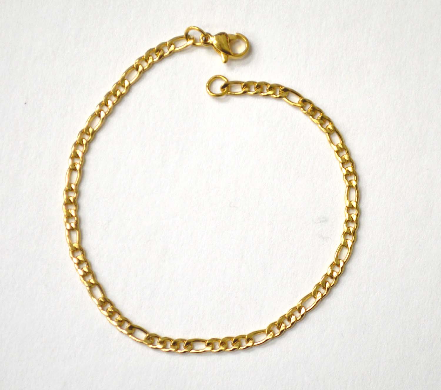 3mm Figaro Gold IP Plated Bracelet 84-110G-3 (2/pkg)