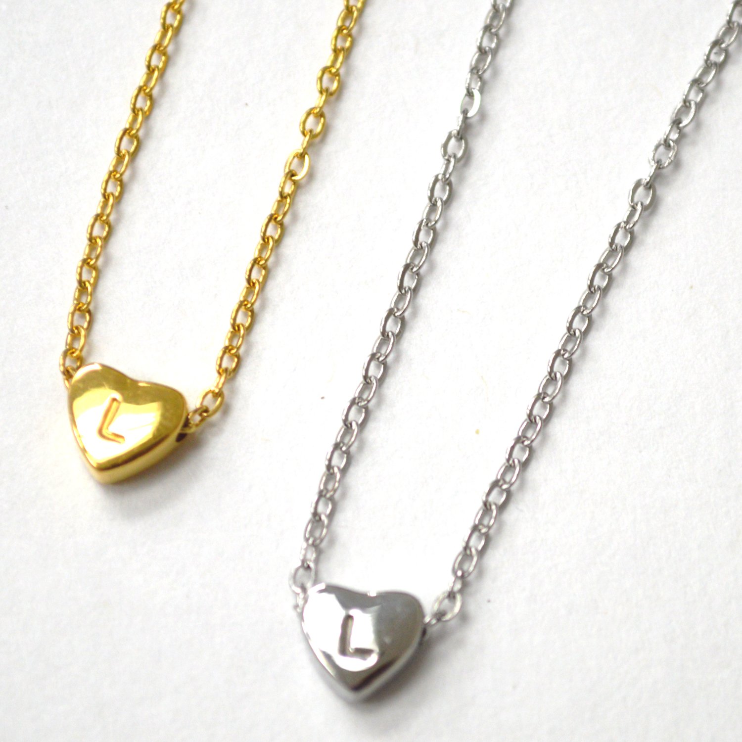 L Heart Initial Stainless Steel Necklace 85-1028-L