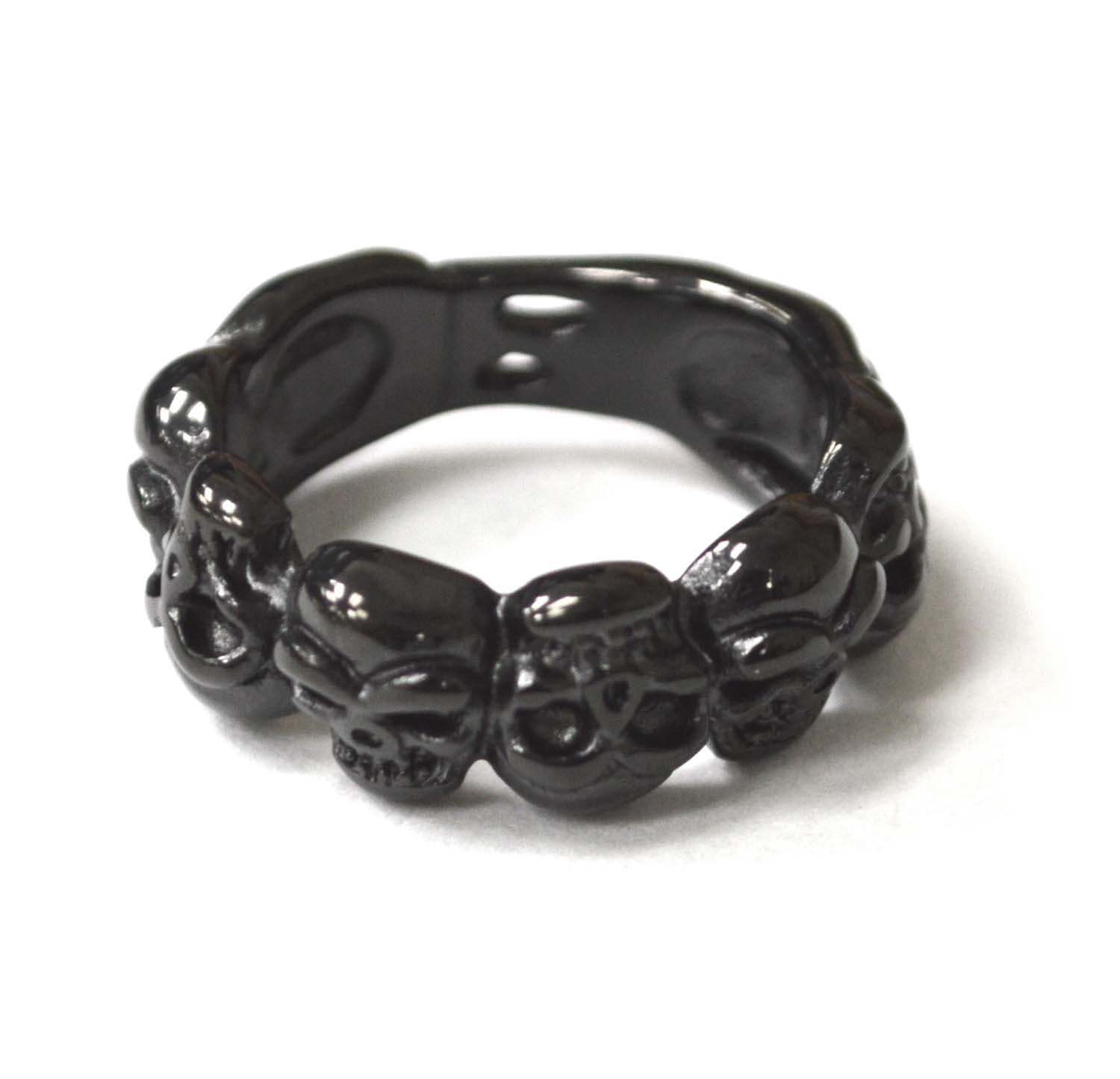 Multi Skull Head Black Plated Ring 81-1393B