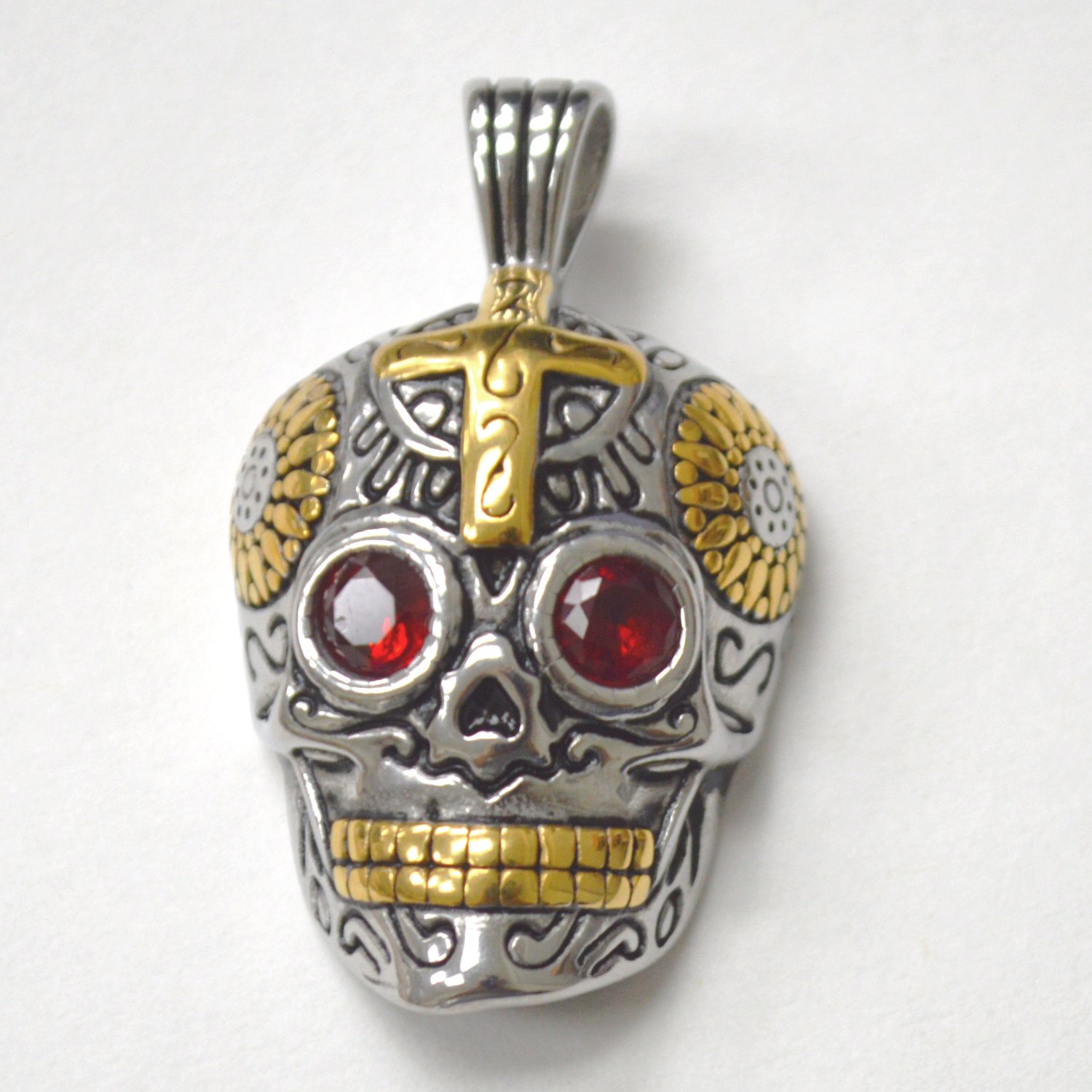 Skull with Red Eye 2 Tone Gold Pendant 86-2021-2T