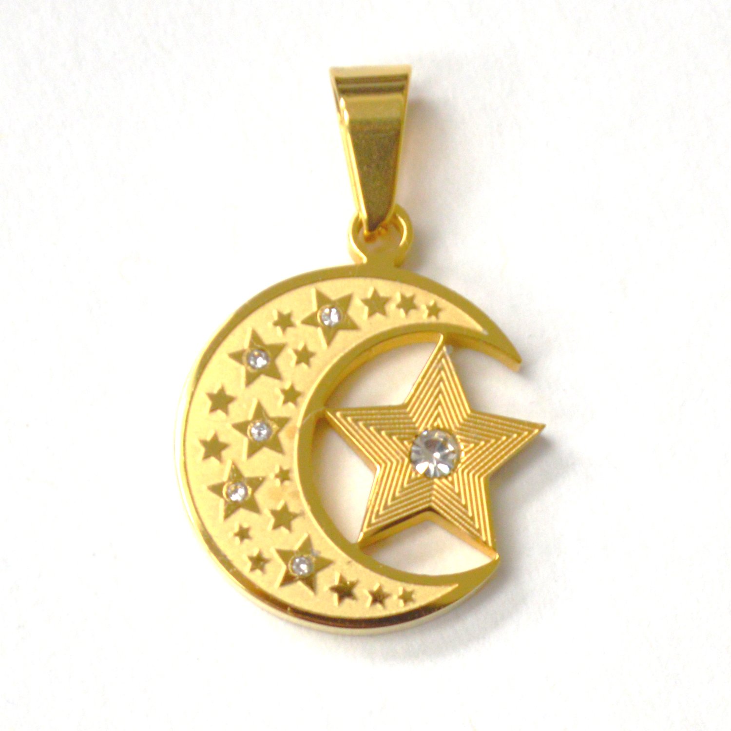 Half Moon with Star Gold Plated Pendant 86-2417G