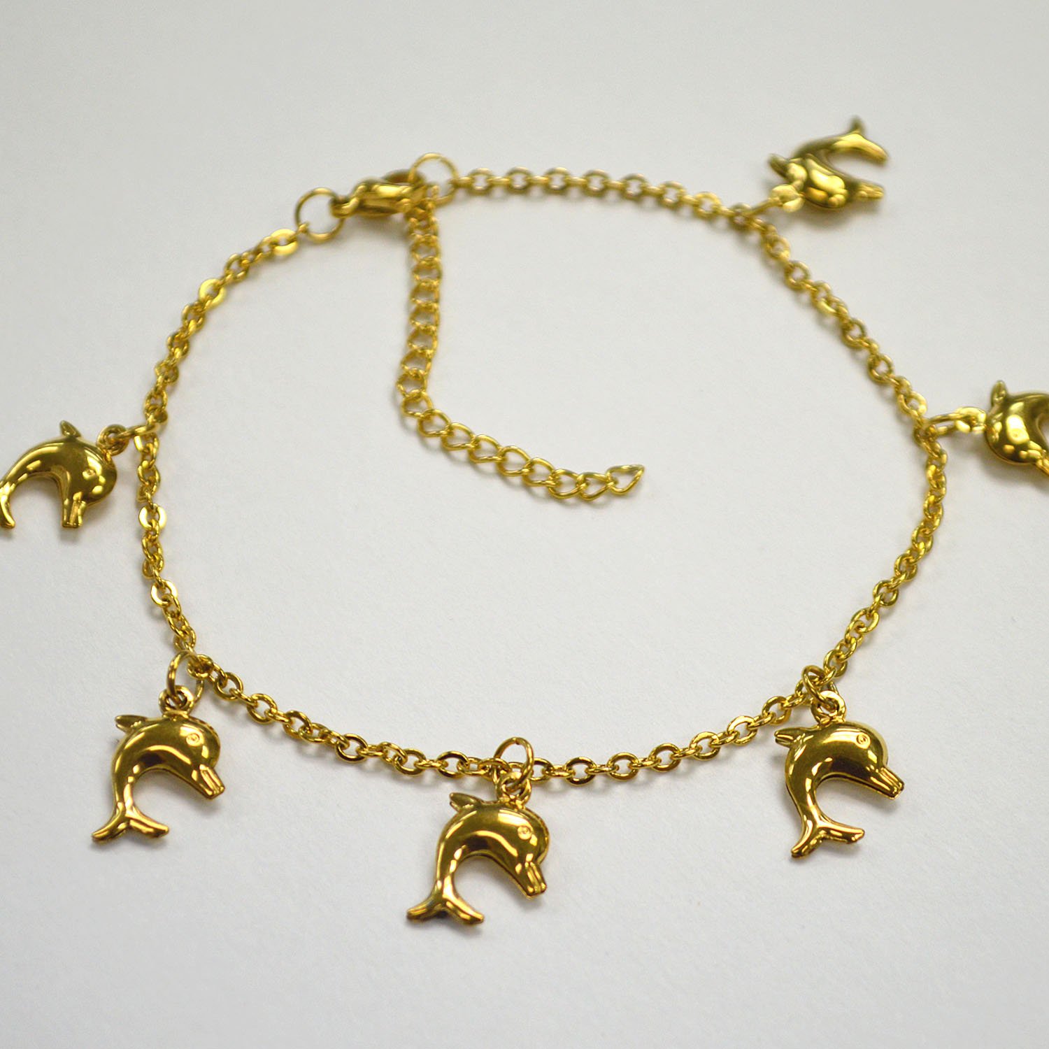 Dangling Dolphin Gold IP Plated Anklet 82-194G