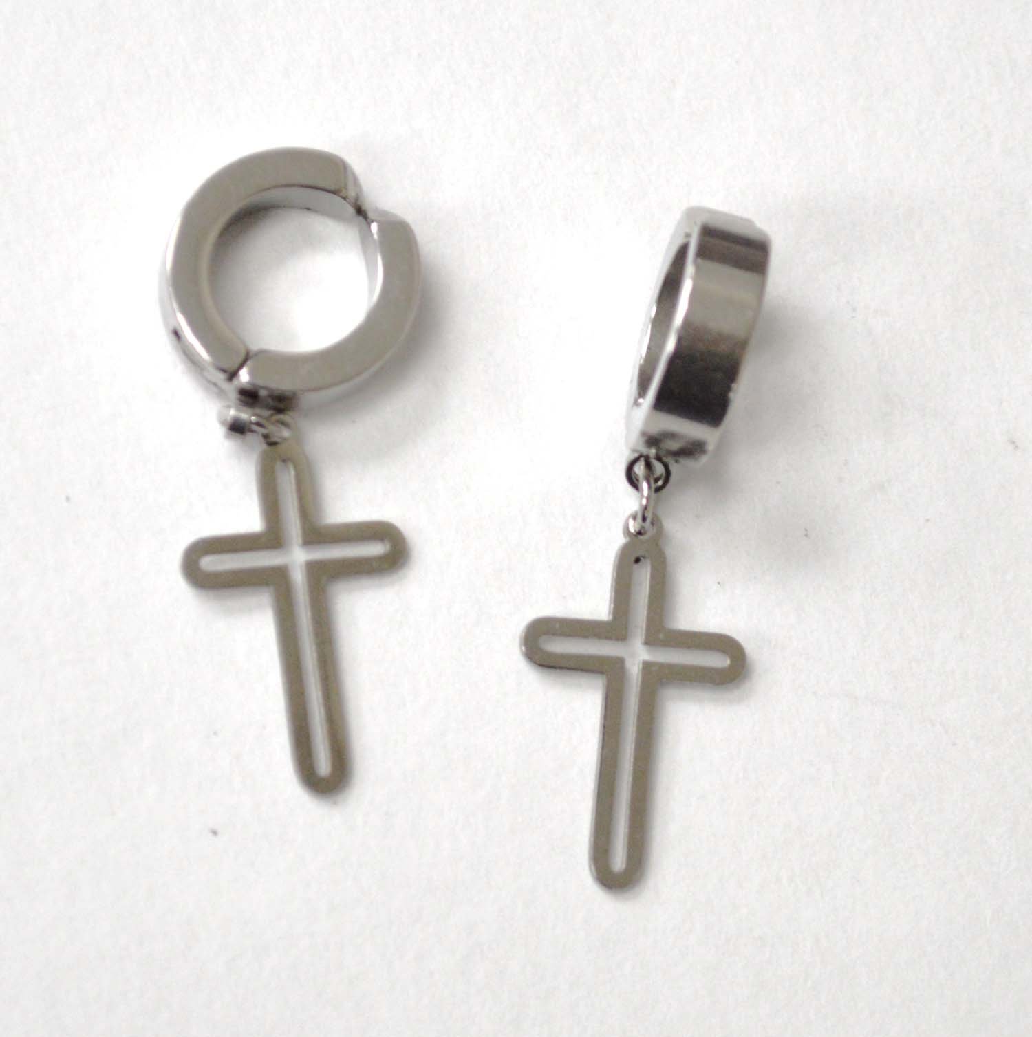 Clip On Cross Huggies Stainless Steel 83-801S-1