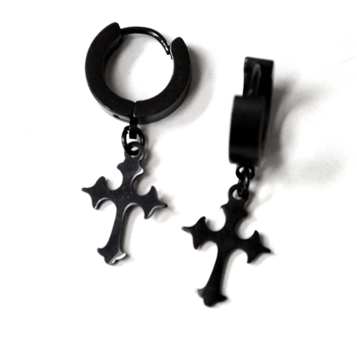 Dangling Cross Huggies Black Plated 83-626B-6