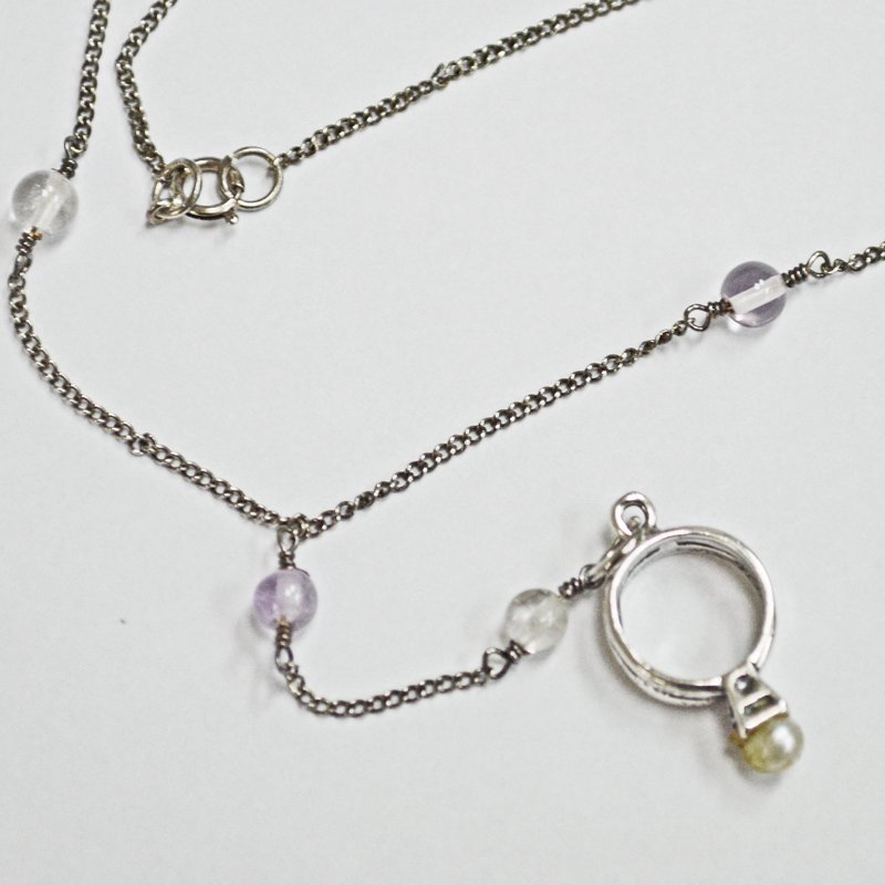 Amethyst Bead Necklace with Ring Pendant 55-1015