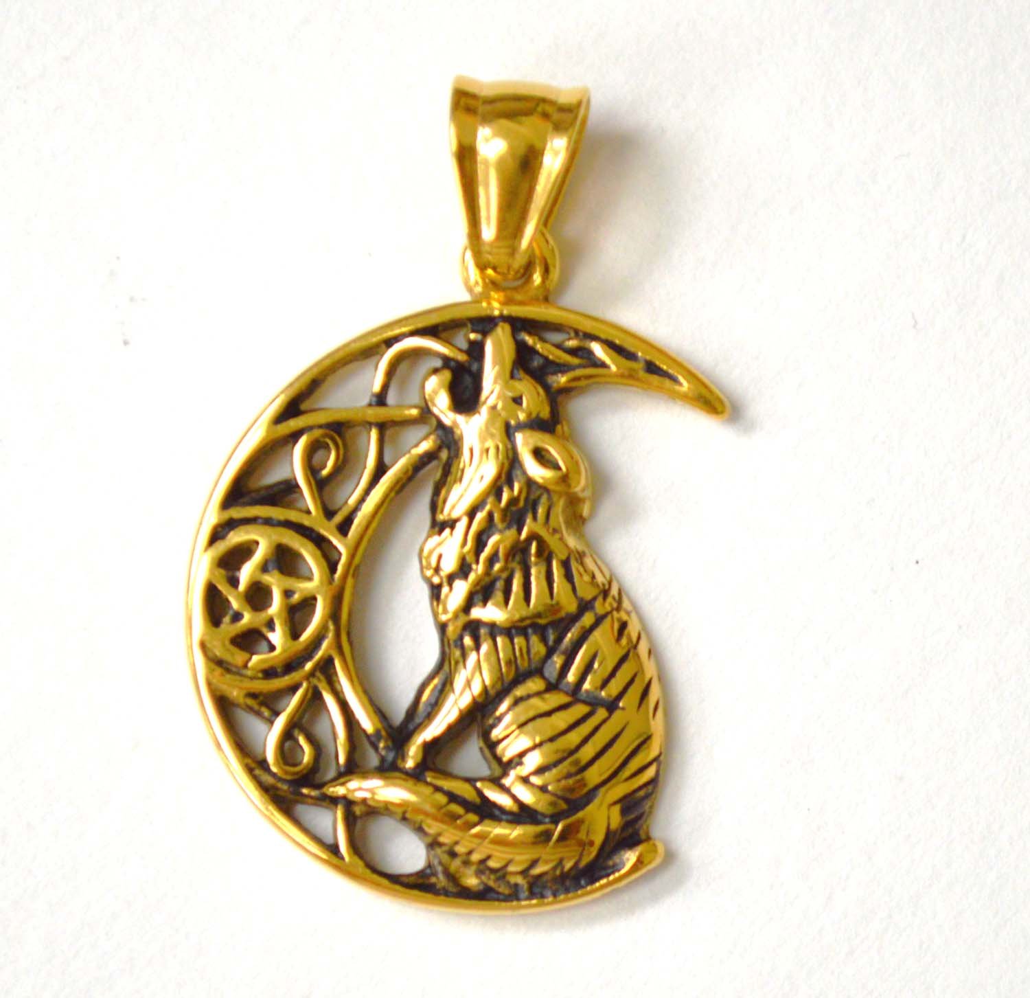 Wolf Half Moon Gold Plated Pendant 86-2461G