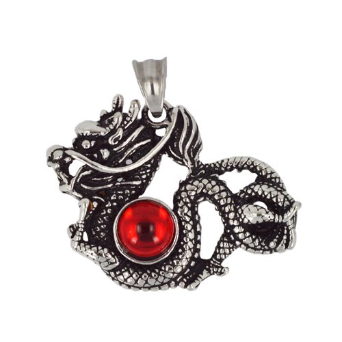 Dragon With Red Stone Pendant (44x32mm)