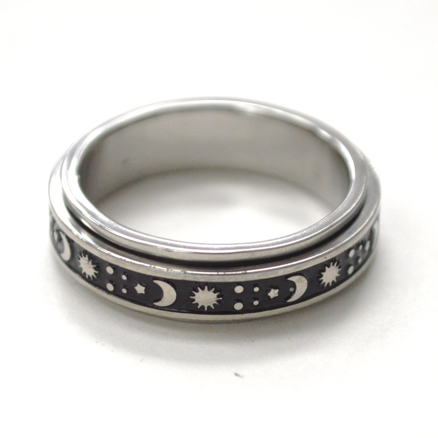 Sun, Moon, Star Stainless Steel Spinner Ring 81-1759