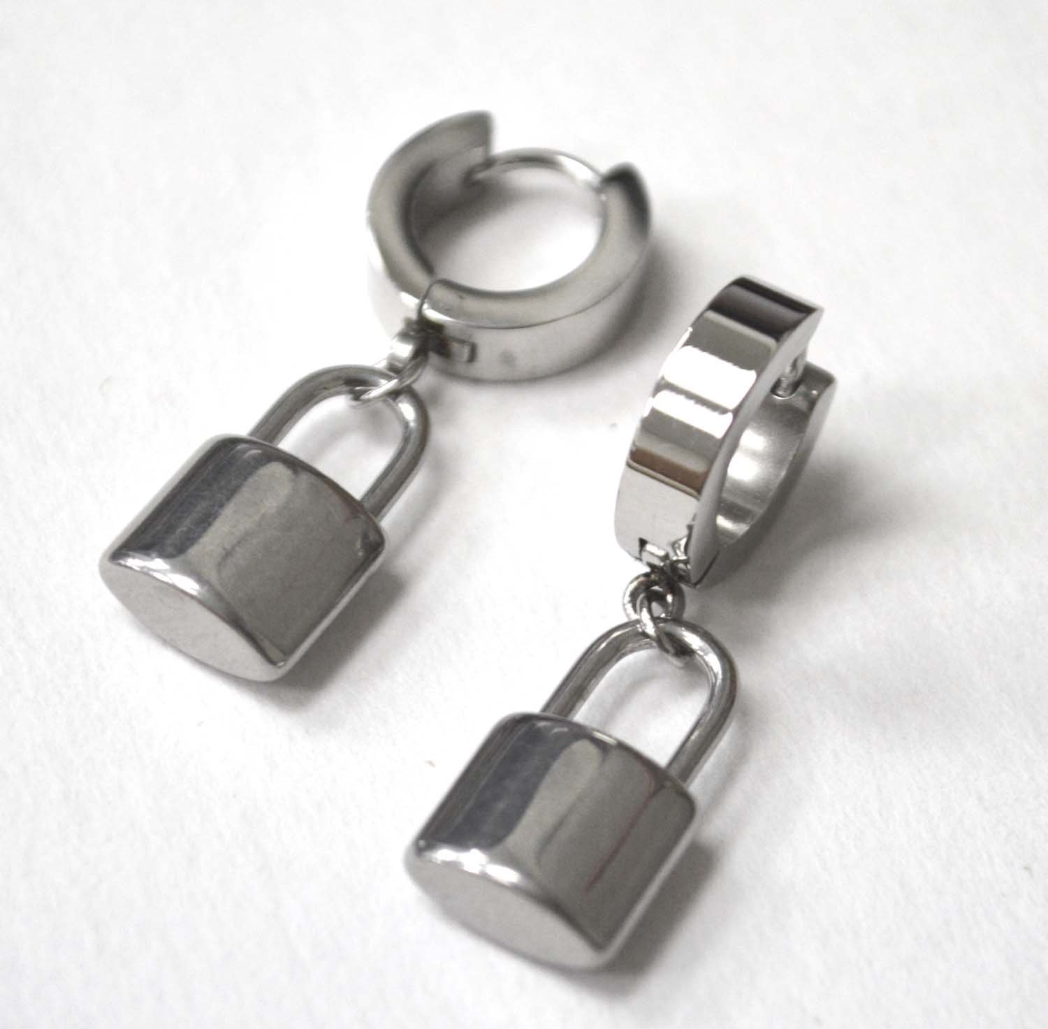 Padlock Stainless Steel Huggies Earrings 83-773S-1