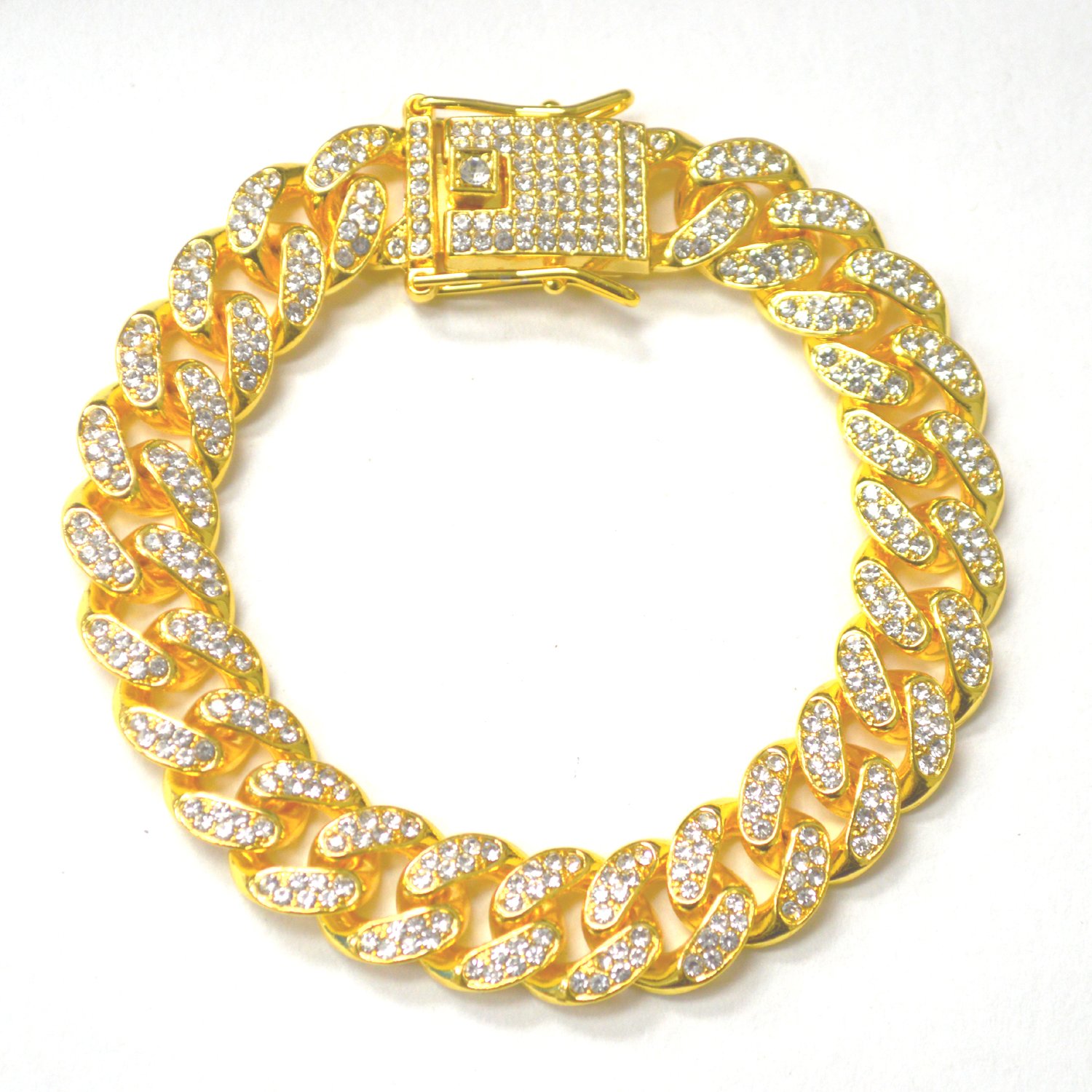 Simulated Diamond Cuban Link Gold Plated Bracelet 34-201G