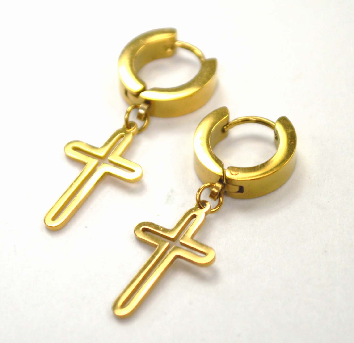 Dangling Cross Huggies Gold Plated 83-801G