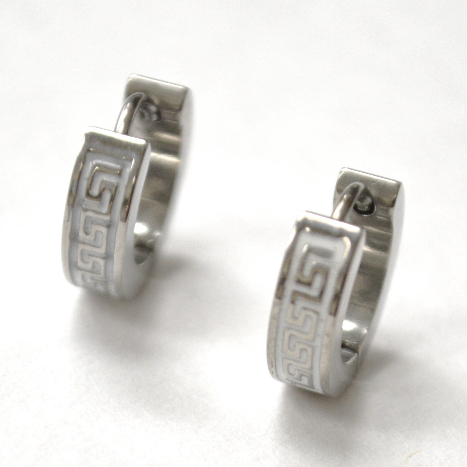 Greek Key Design Stainless Steel Huggies 83-740S-W