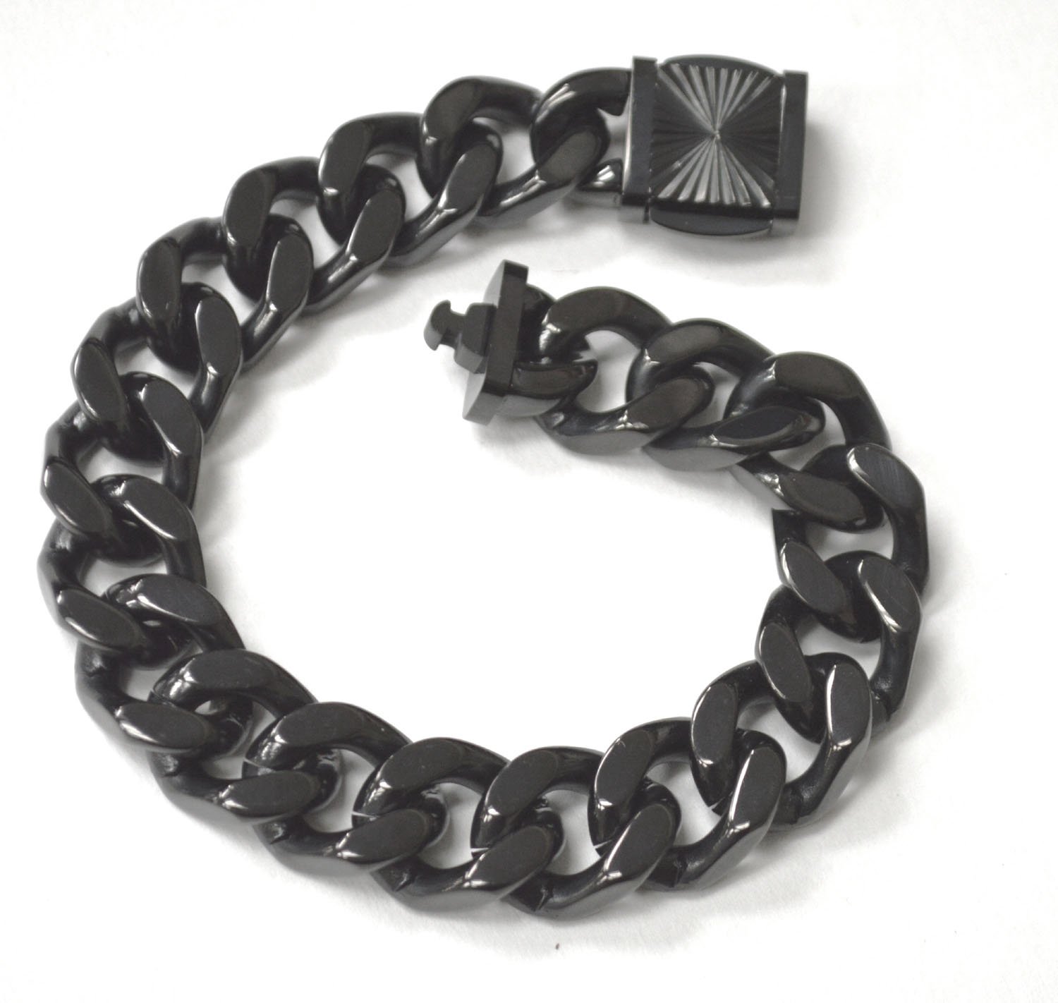 14mm Cuban Black Plated with Fancy Lock 84-1867B-14-3