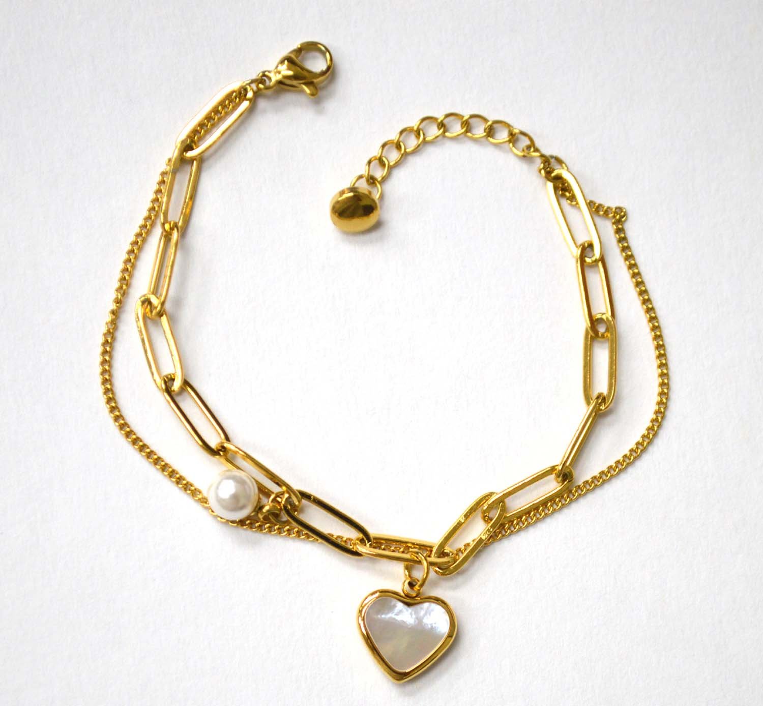 Heart with MOP Gold IP Plated Bracelet 84-1858G