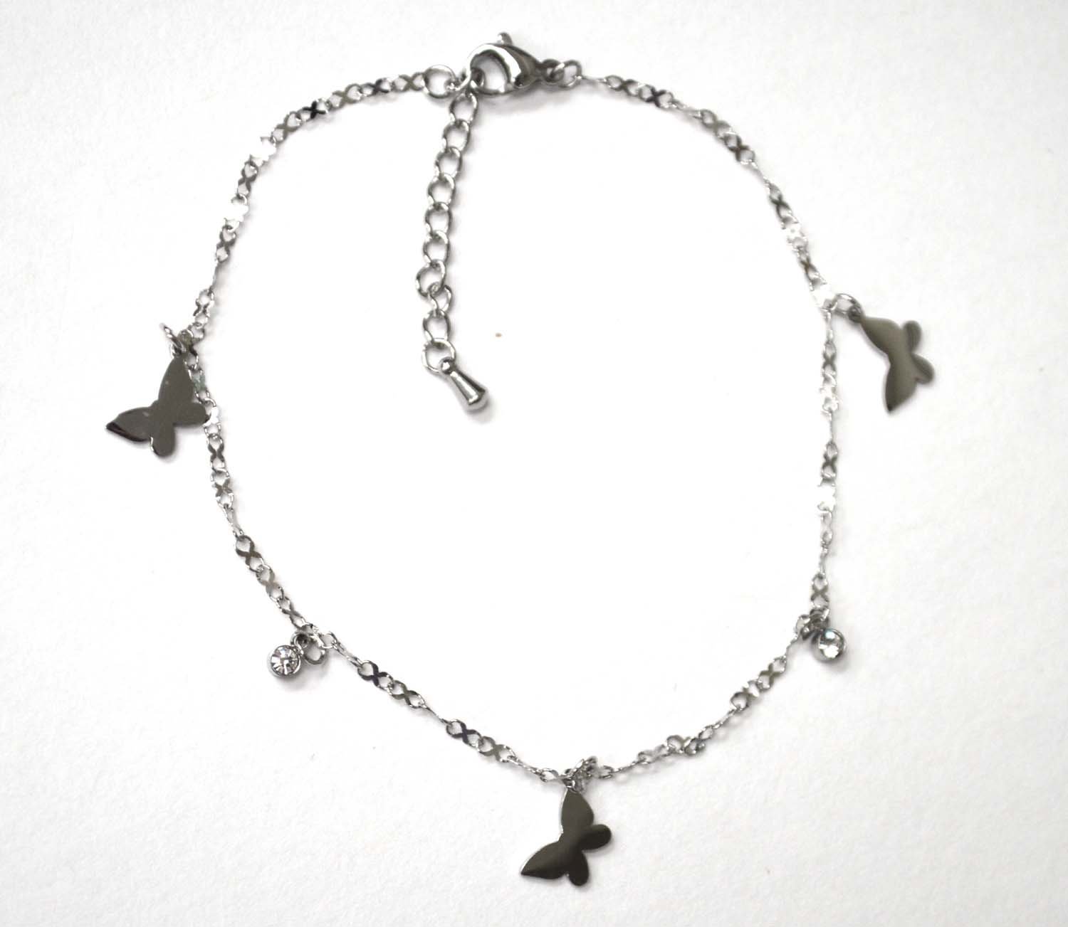 Butterfly with Crystal Stone Stainless Steel Anklet 82-206S