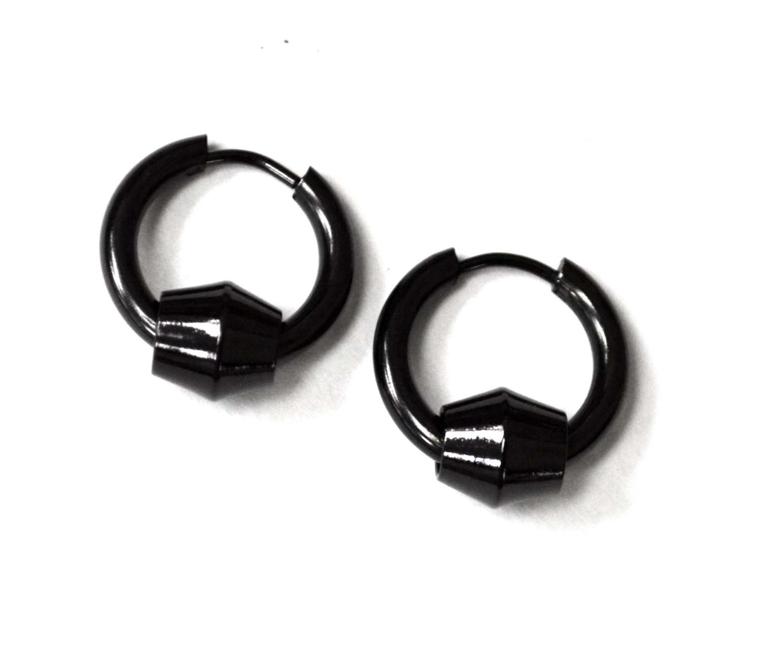 Hoops with Ball Black Plated Earrings  83-875B