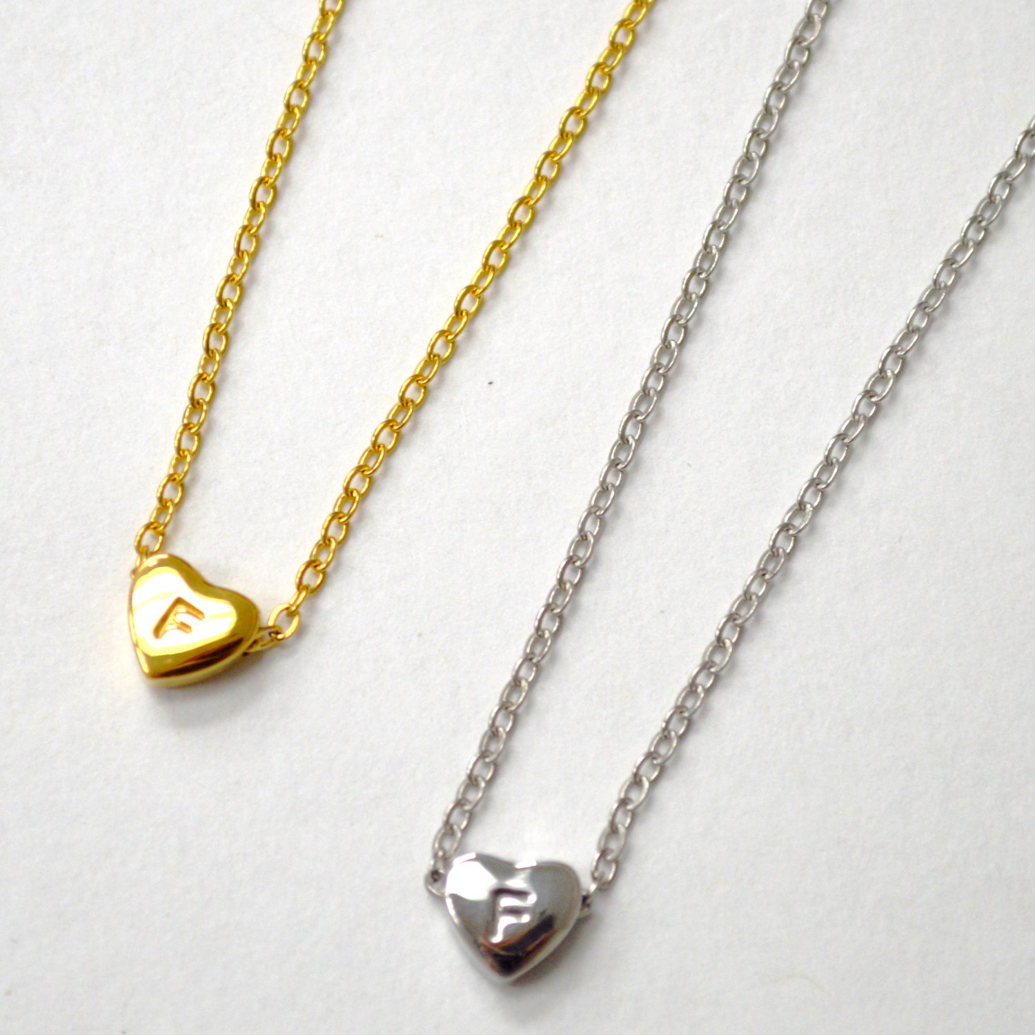 F Heart Initial Stainless Steel Necklace 85-1028-F