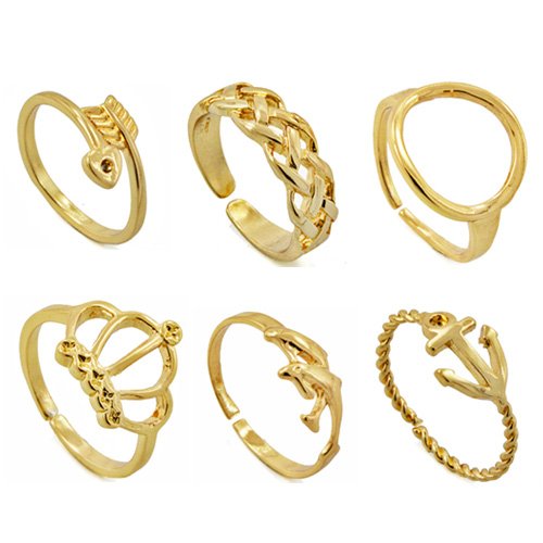 Assorted Adjustable Gold Brass Ring (12 pcs) BTR-02