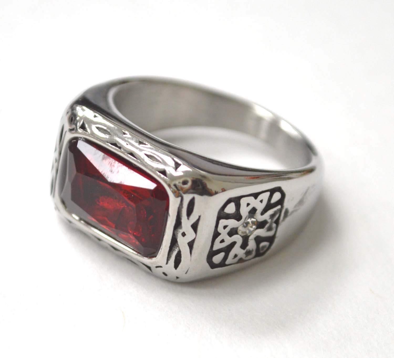 Red Stone Stainless Steel Ring 81-1579-Red