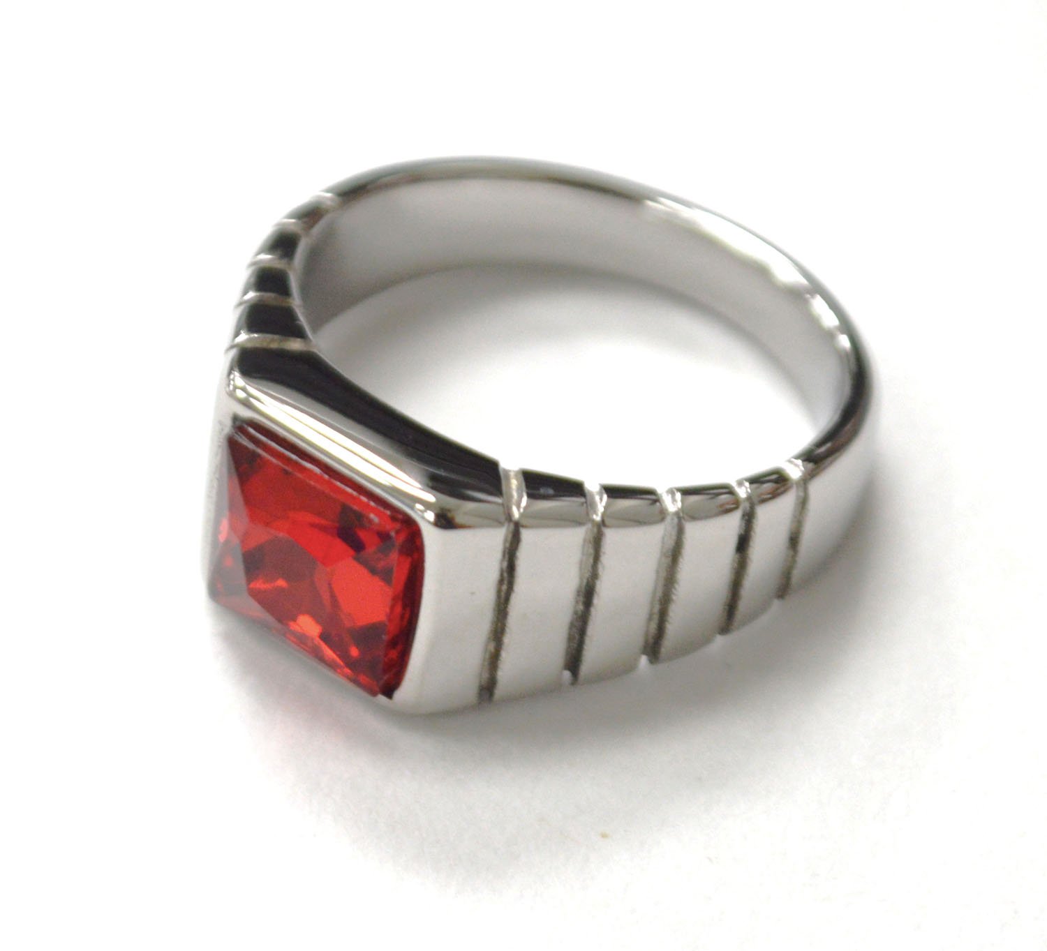 Red CZ Stone Stainless Steel Ring 81-1608S-Red