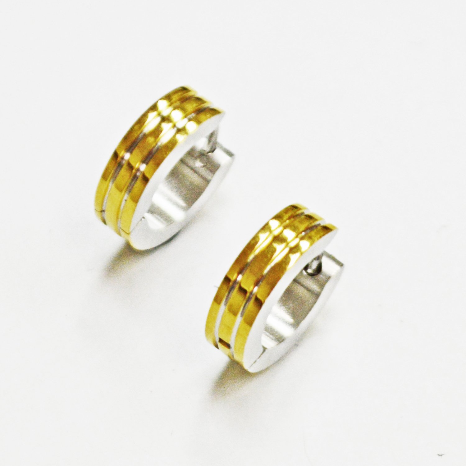 2 TONE HUGGIE EARRINGS