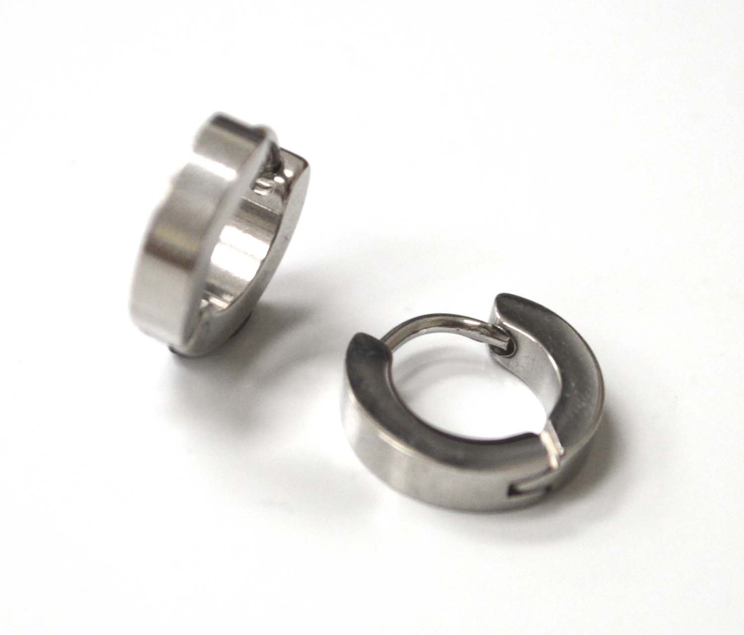 Flat Top Stainless Steel Huggies Earrings 83-521S