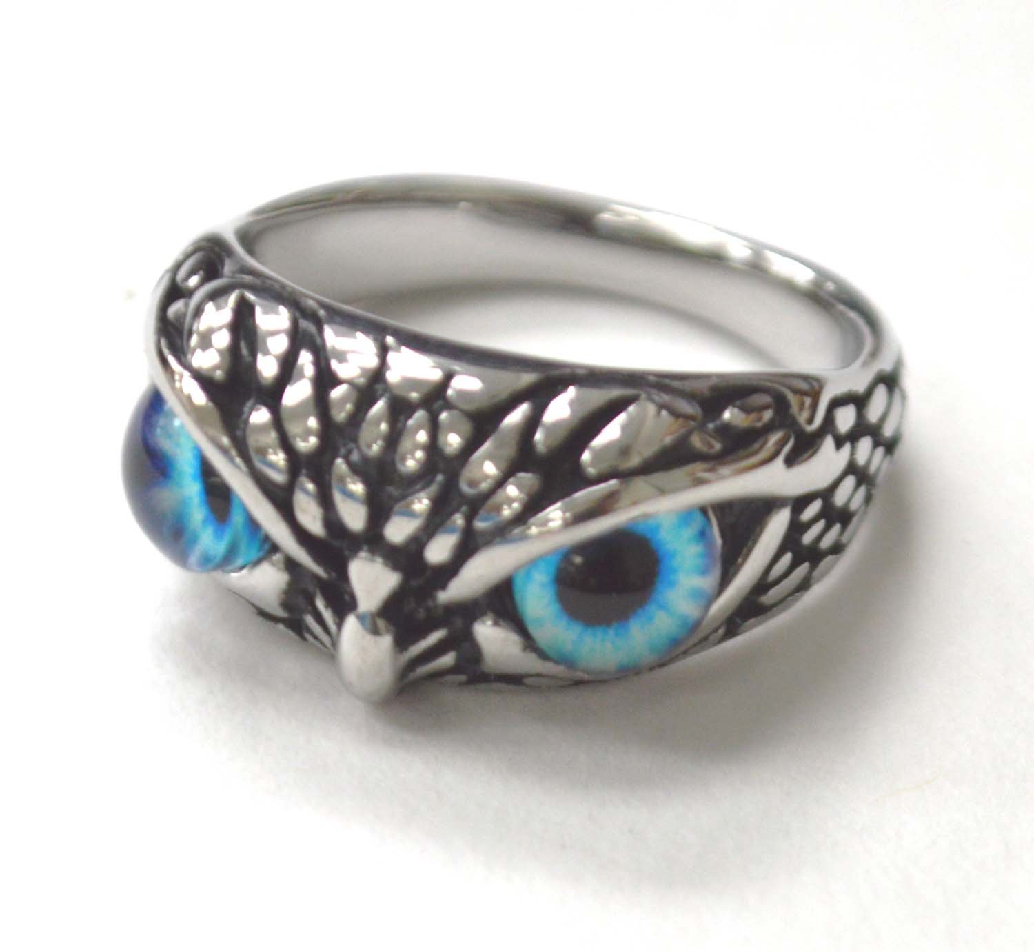 Owl with Blue Eye Stainless Steel Ring  81-1574-Blue