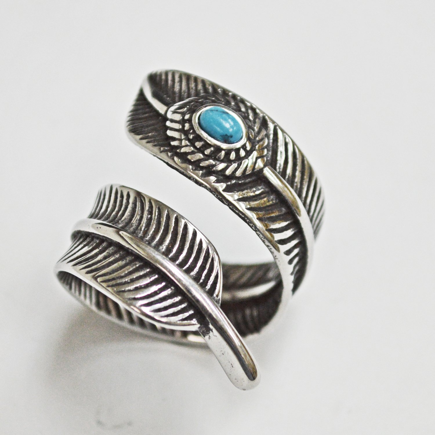 Leaf Stainless Steel Ring with Turquoise 81-1215-TQ