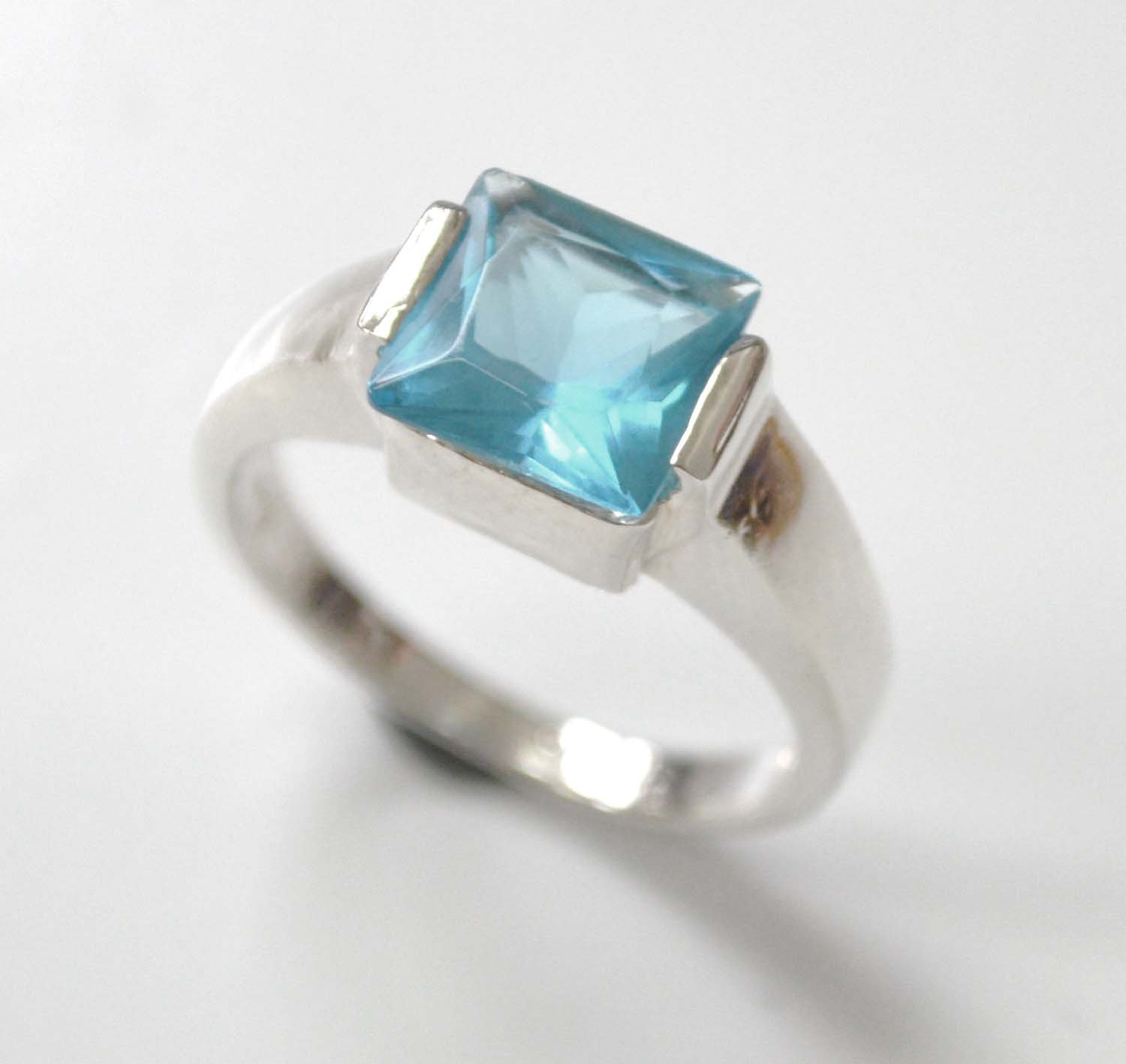 CZ Stone Ring Sterling Silver 51-2063 Blue