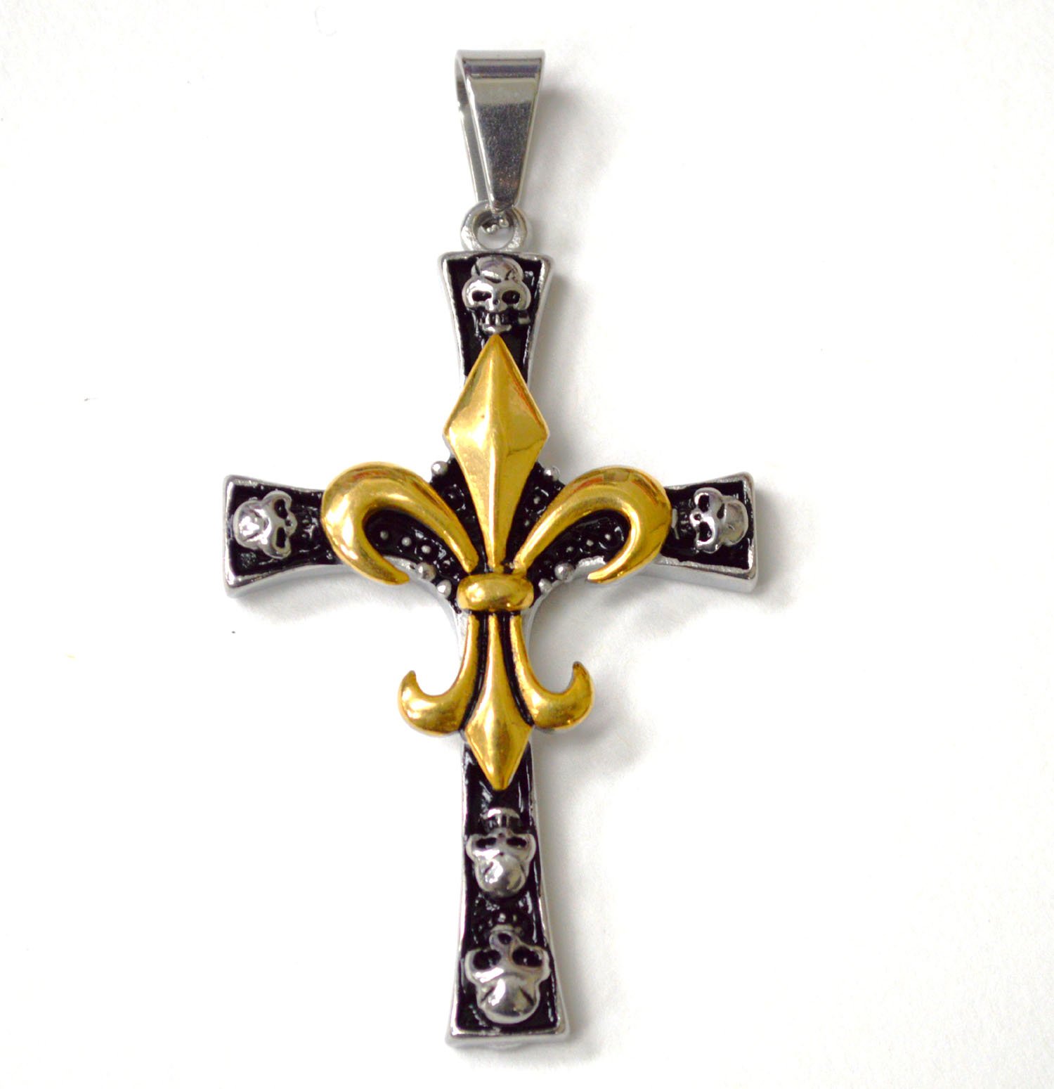 Fleur De Lis  Skull Cross 2 Tone Gold Pendant 86-2879-2TG