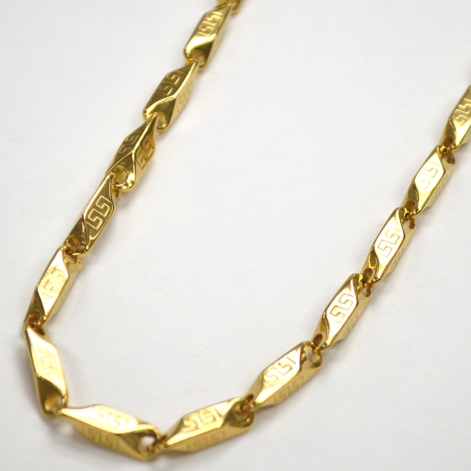 4mm Greek Key Block Gold Plated Necklace 85-205G-4