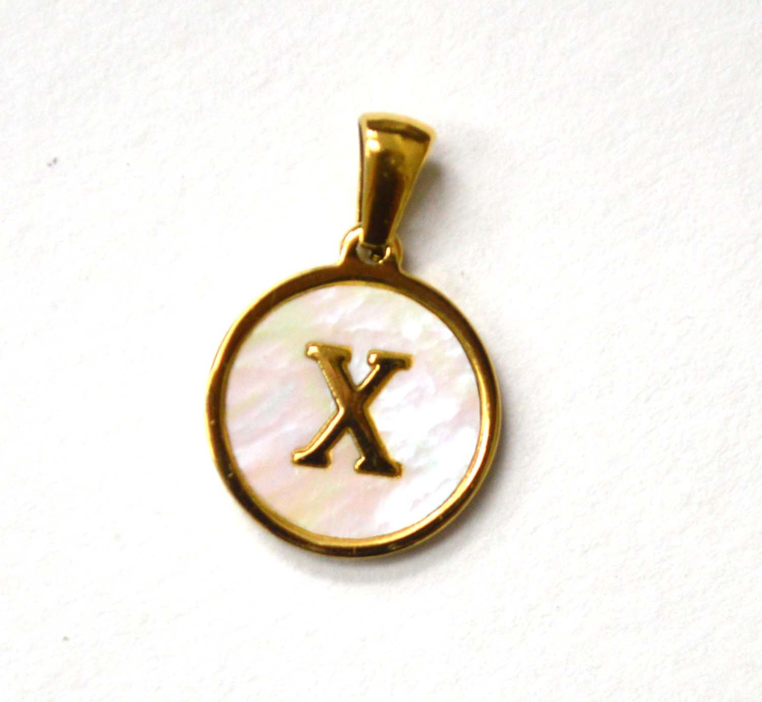 X Initial Gold IP Plated in Mother of Pearl Pendant 86-2479-X